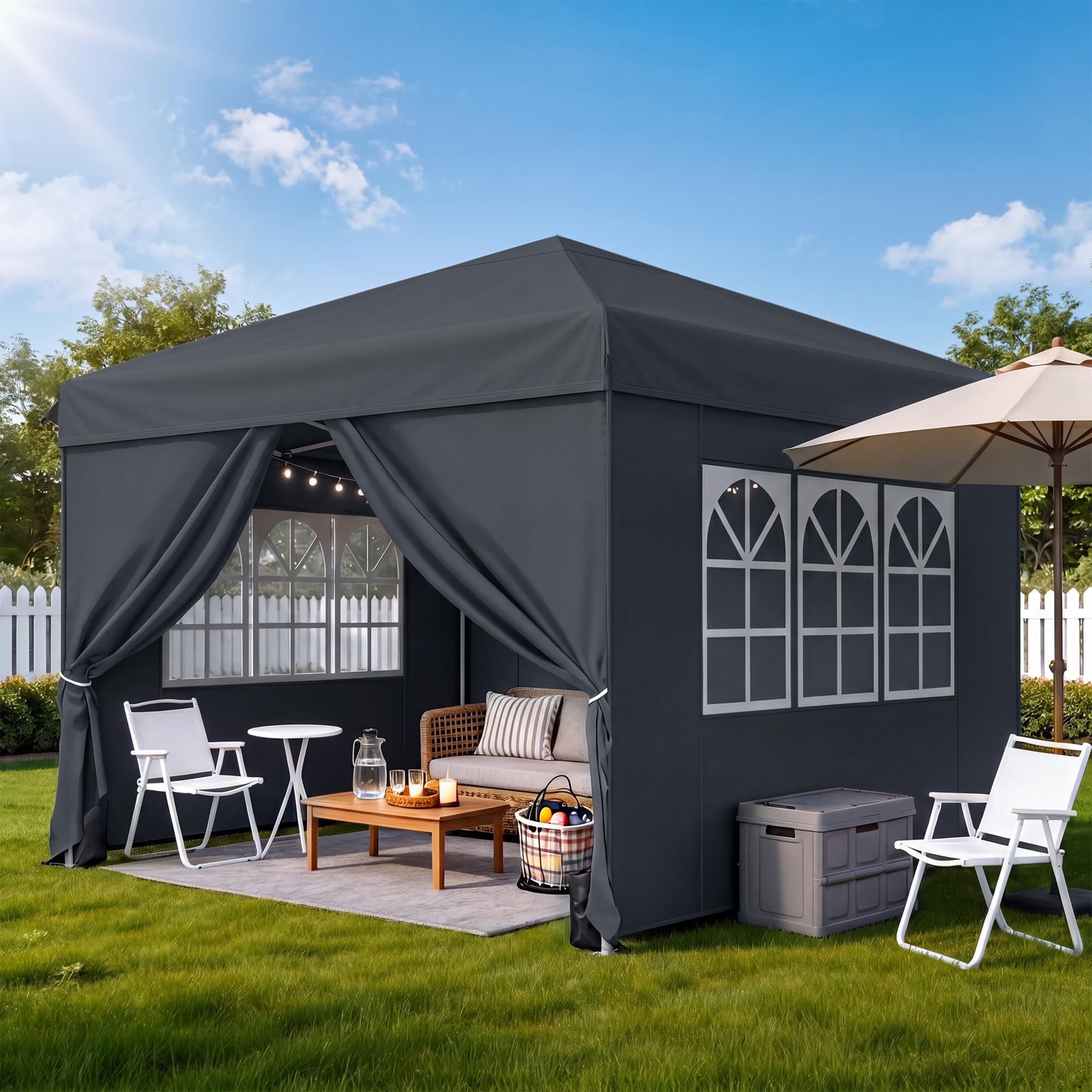 DWVO Gazebo with Zip-up Sides,3x3m Foldable UV50+ for Camping,Grey