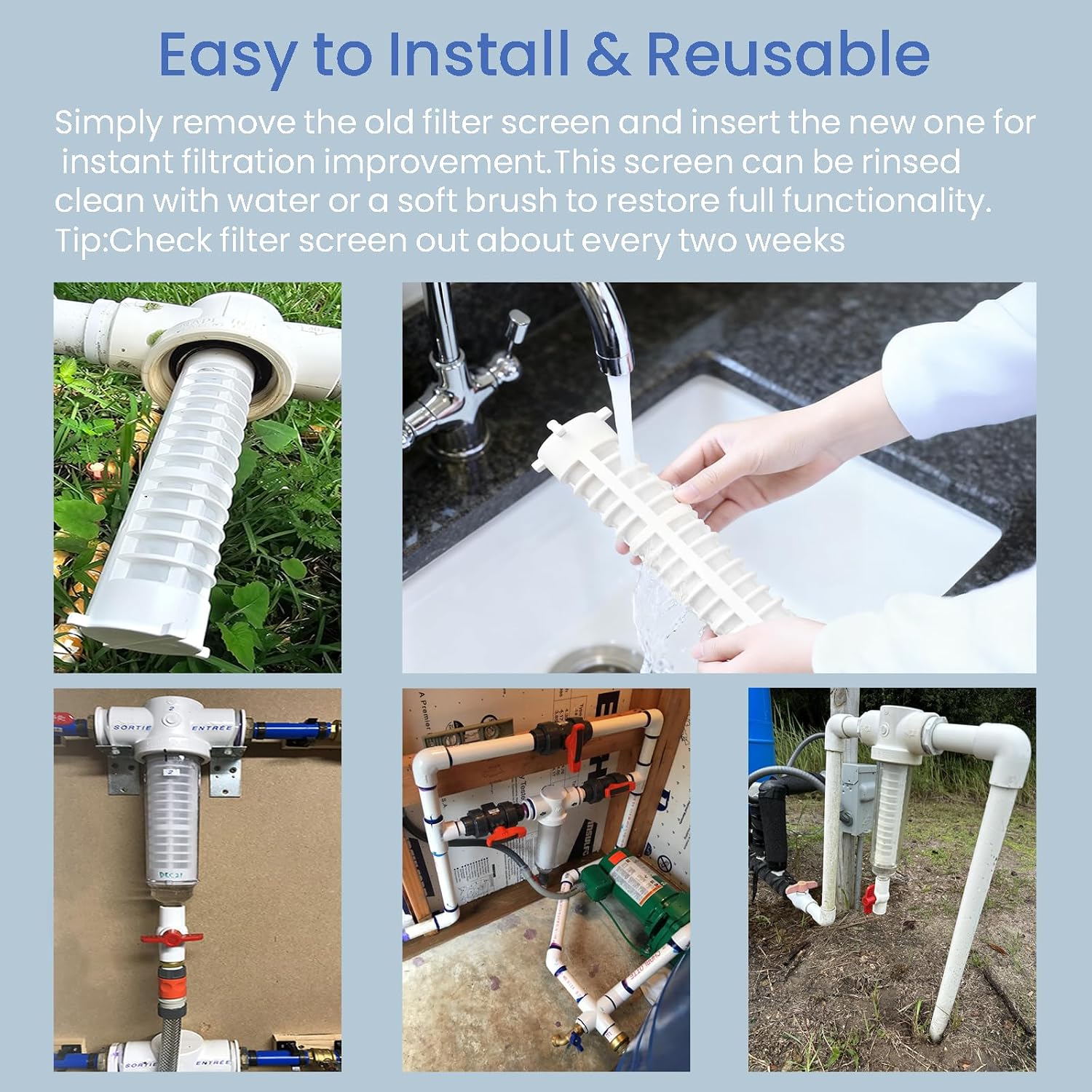 1-1/2" 100 Mesh Filter Screen Replacement for Rusco Vu-Flow Filtration | High-Impact Polyester Spin-Down Sediment Filter for Irrigation /Well Water/ RV and Sprinkler Systems, Washable & Reusable