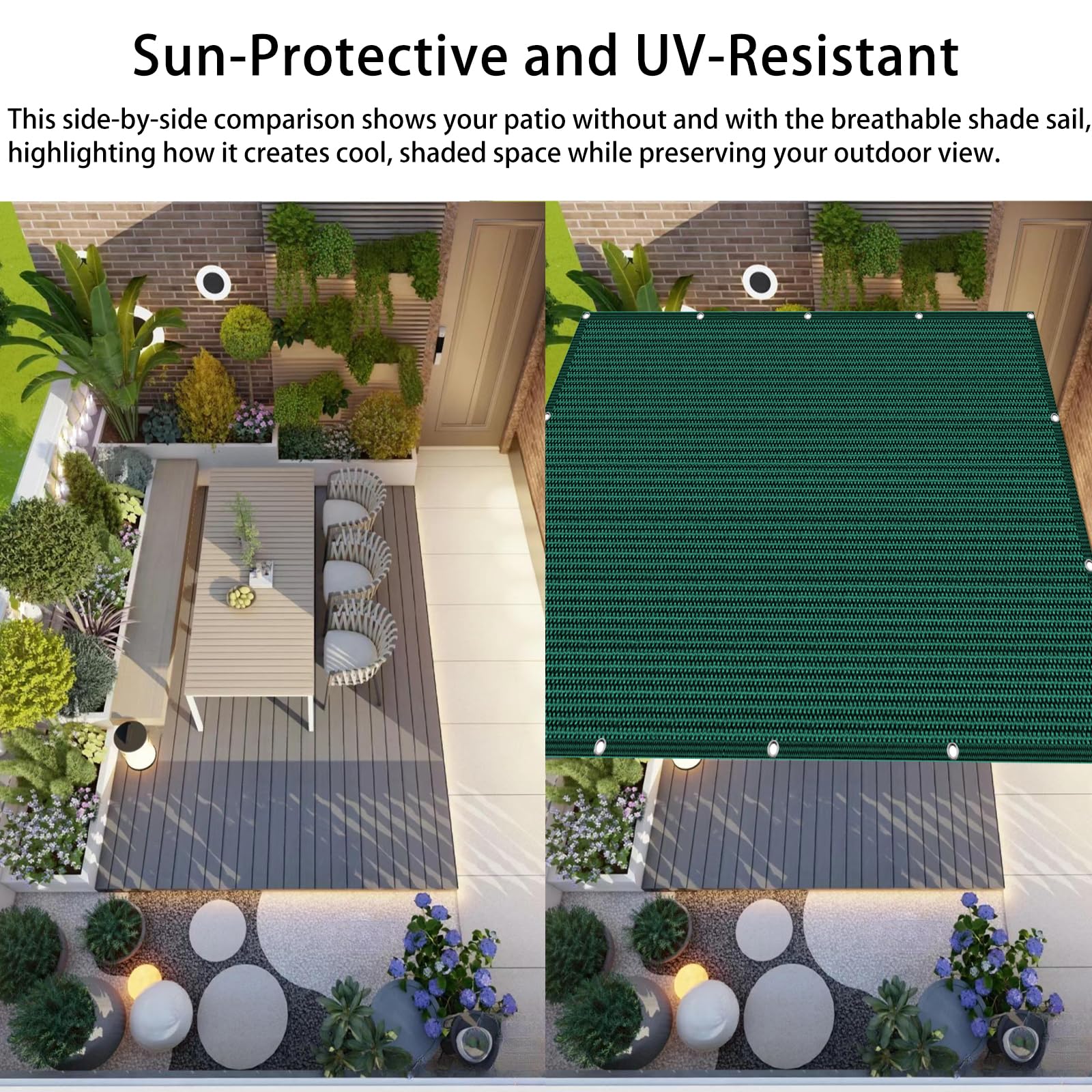 Red de Sombra 100 x 650 cm 220G M² Hdpe, Protección UV, Transpirable, Permeable Al Agua, Resistente, Rectangular Lona Malla Sombreo con Cuerda, Ojales para Jardín, Pergola, Verde