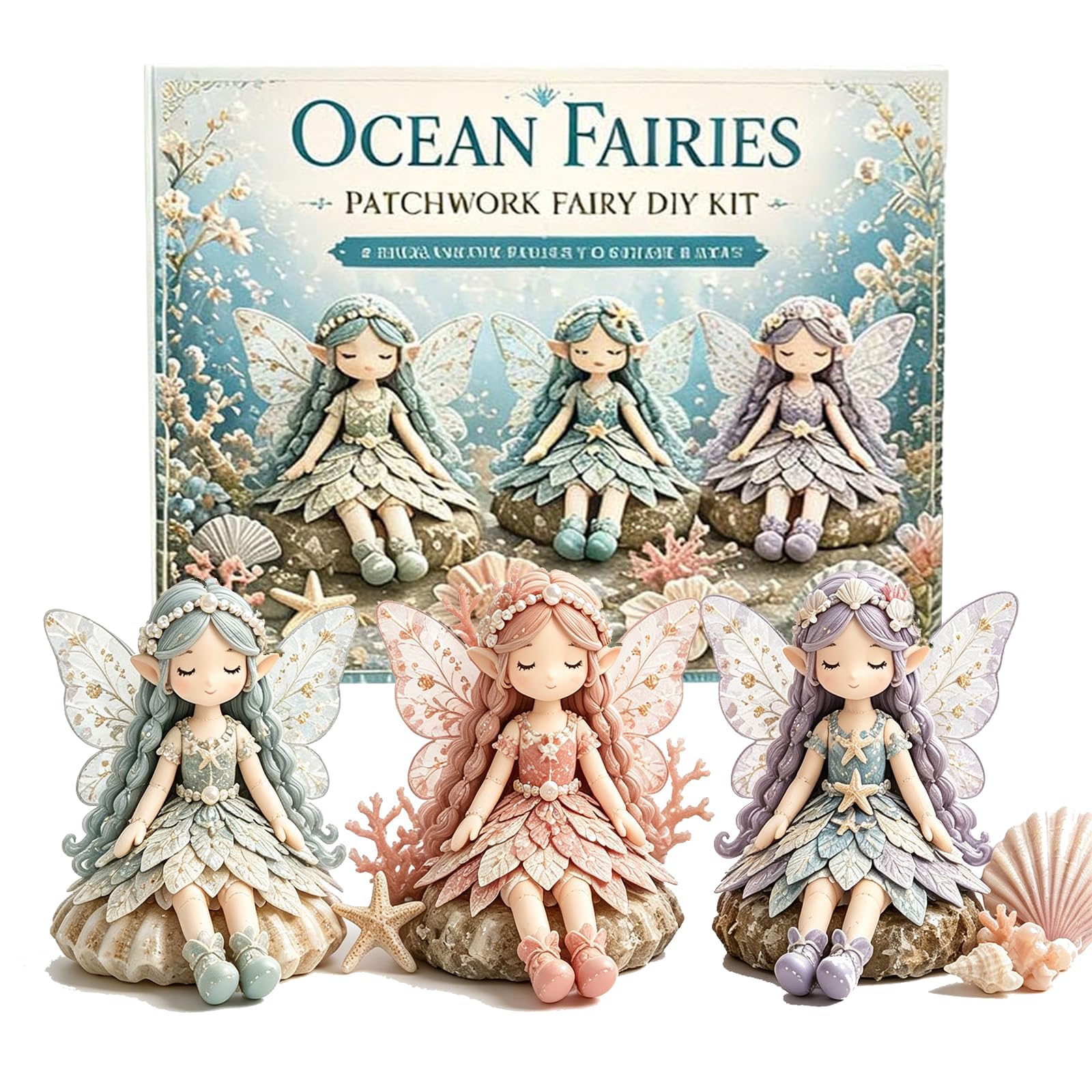 4Pcs Flower Fairy Patchwork Sewing Kit (Ocean Fairies)