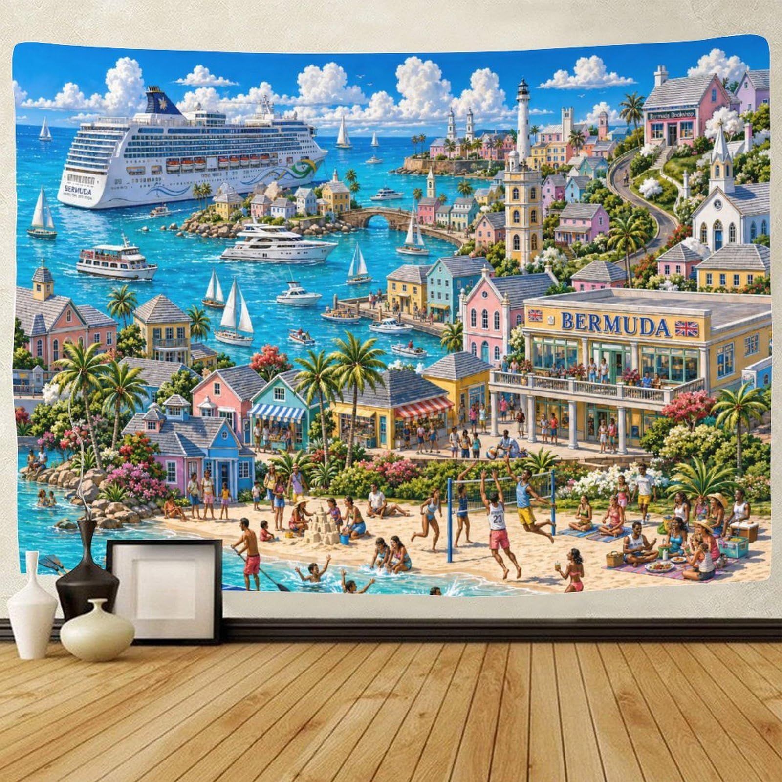 GPMNBCXZK Bermuda Beach Landscape Tapestry for Bedroom Wall Art Decor 3D Print Tapestries Poster Home Decoration Living Room College Dorm 130cmx150cm
