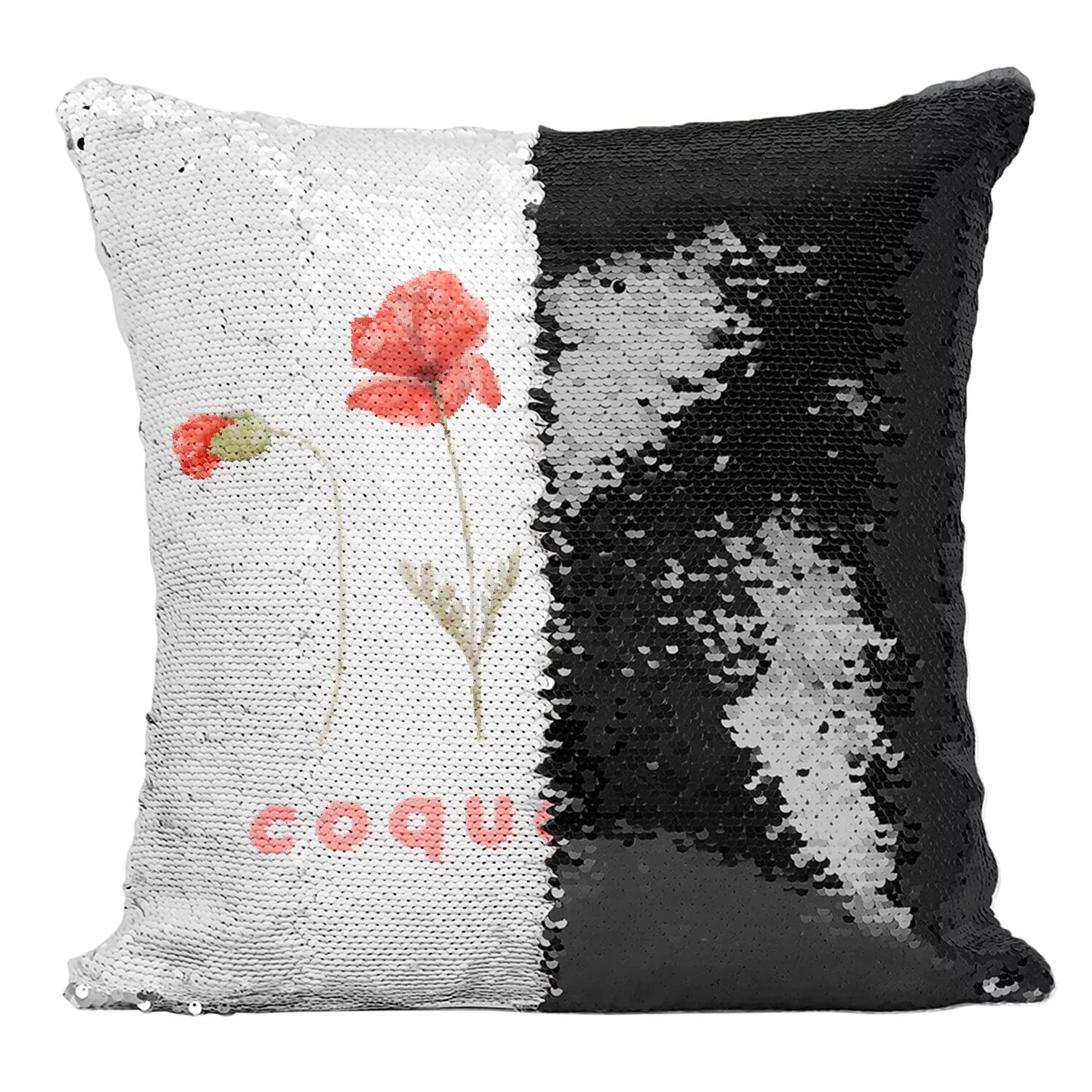 Coussin sequin noir et coquelicot fleurs aquarelle pour sublimer votre chambre