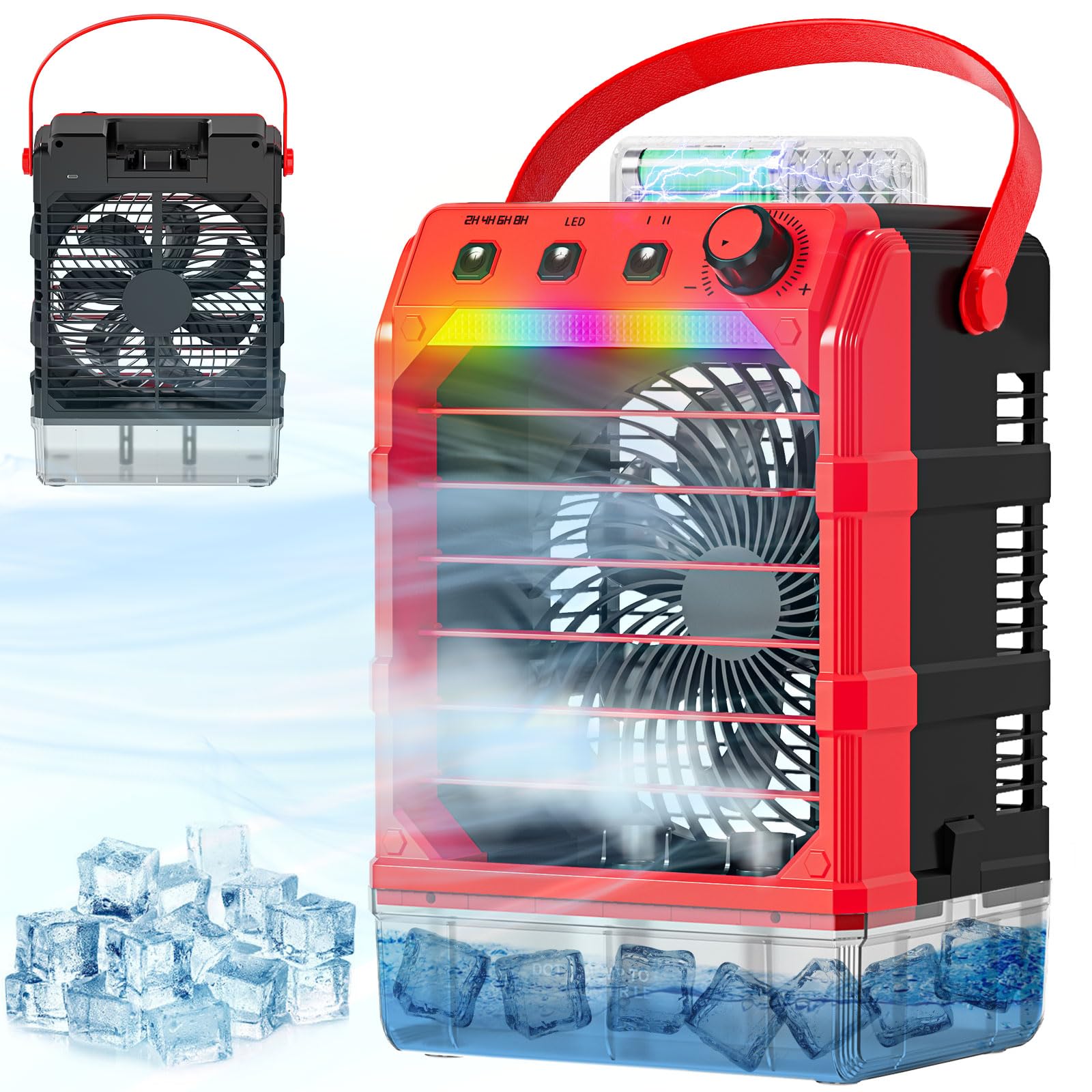 Ventilatore nebulizzatore portatile compatibile per batteria milwaukee da 18 V (senza batteria) o alimentato tramite USB, ventola di raffreddamento per camera da letto con 7 luci, timer 8H, serbatoio