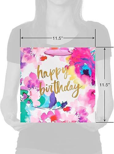 Miniatura 4 de Papyrus Bolsa de regalo de cumpleaños grande de 11.4 pulgadas, acuarela floral (1 bolsa)
