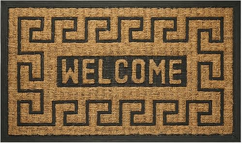 Miniatura 5 de Tapete geométrico para puerta de entrada, fibras de cáscara de coco 100% naturales y parte trasera de goma reciclada antideslizante, 2 x 3 pies,