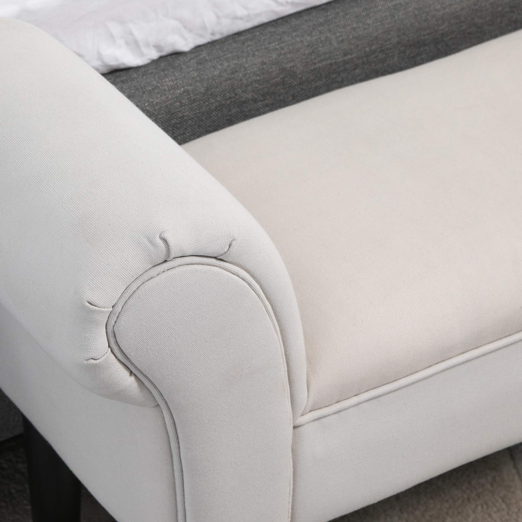 HOMCOM Panca Scarpiera Braccioli Arrotolati 102x36x51cm Grigio e Bianco | Panca Imbottita per Ingresso, Panchetta da Camera da Letto
