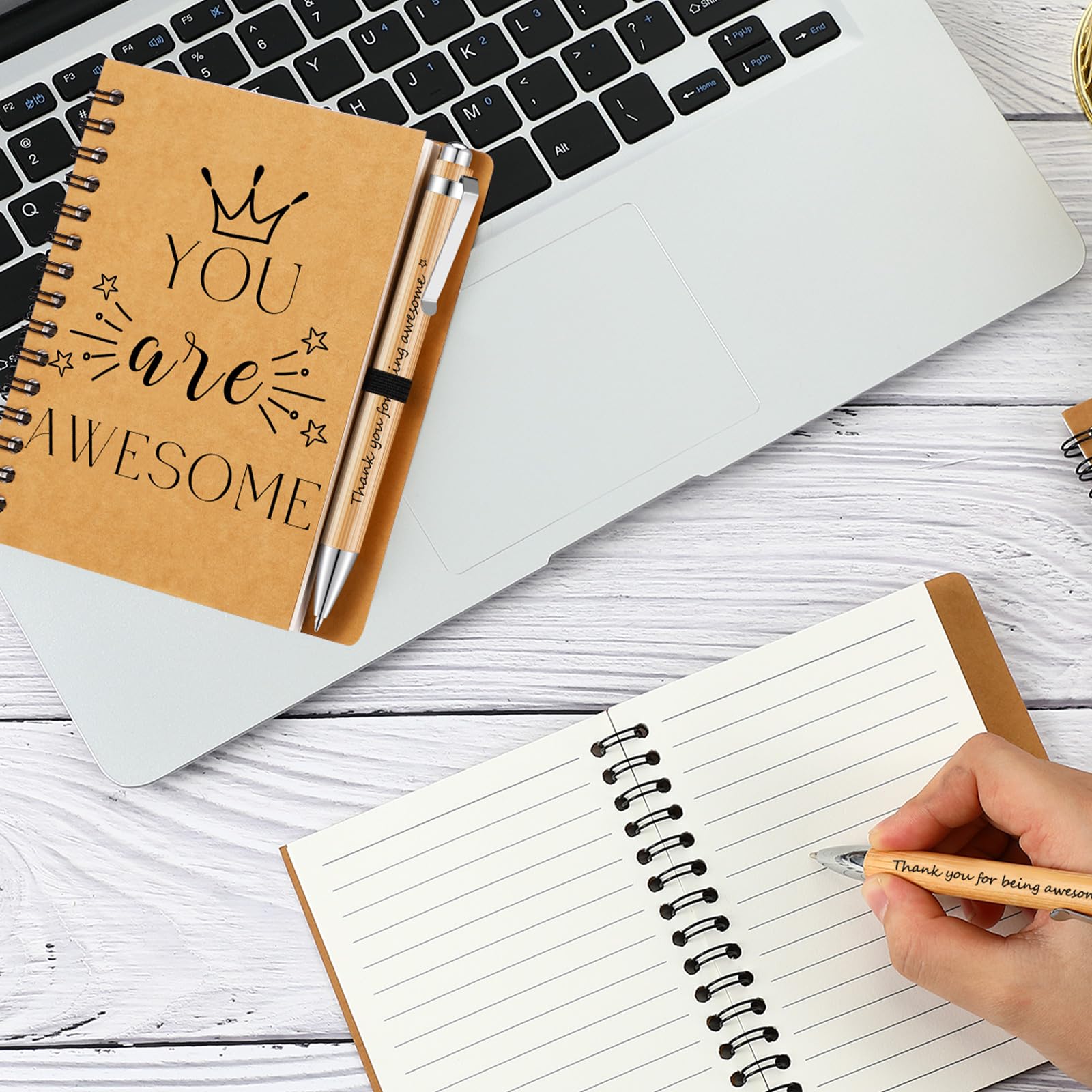 Dianelhall 2 Pcs Thank You Gift for Teacher Leaving Colleagues Women Inspirational Notebook Ballpoint Pen Kraft Lined Notepad Employee Appreciation Gifts for Coworker Volunteer Christmas - Image 2