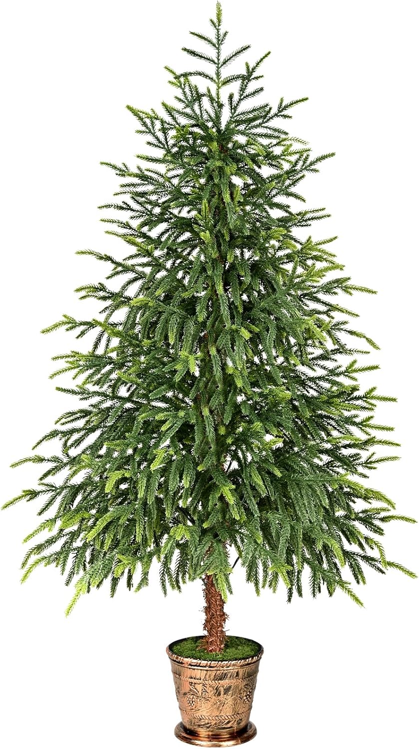 4FT Norfolk Pine Tree with Pot - Christmas Tree with Real Touch PE Branch Tips for Front Porch, Kitchens, Home Indoor Outdoor Xmas? Decor 1pcs 4ft