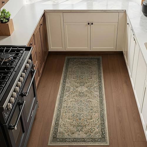 Miniatura 112 de Alfombras Redondas Beige de 4 pies, Alfombra Circular Pequeña Antideslizante Lavable de Pelo Bajo y Fina para Entrada, Cocina, Comedor, Alfombra