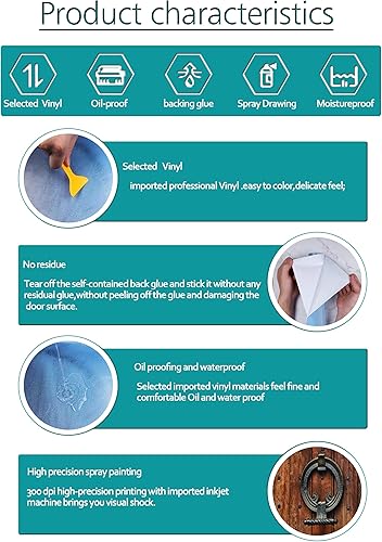 Miniatura 6 de FLFK Calcomanía para puerta, retro, mural para despegar y pegar, tamaño combinado 36 x 80 pulgadas, dividido en 2 piezas