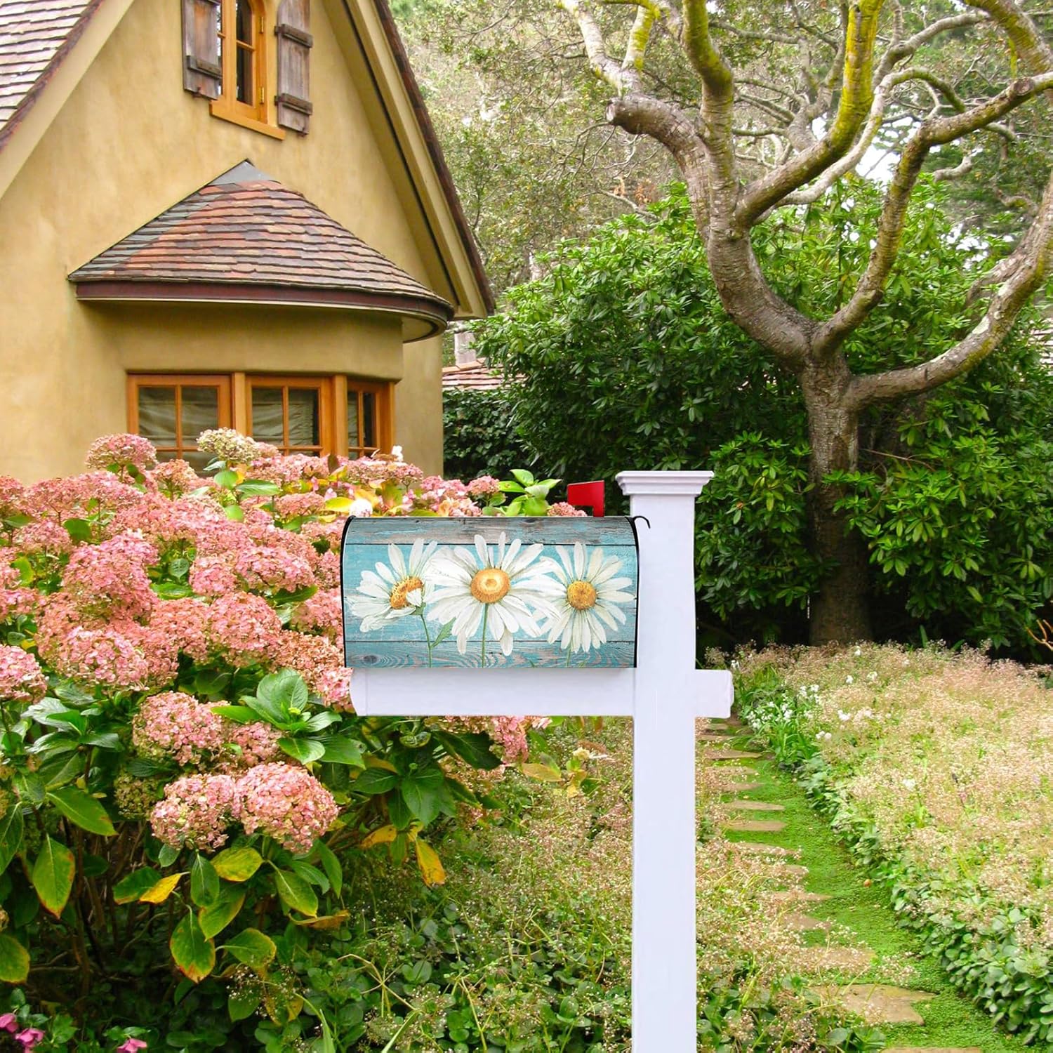 Rustic Summer Daisy Mailbox Covers, Spring 21x18 Inch Teal Old Wood Board Magnetic Mailbox Covers, Standard Size Mailbox Wrap Post Letter Box Cover Mailbox Post Cover for Garden Yard Decor