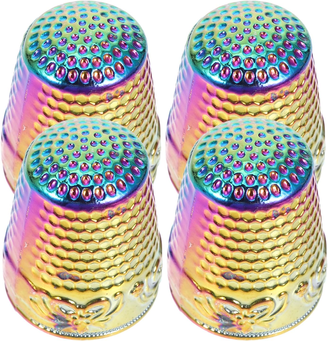 Zerodeko 4pcs Sewing Thimbles Metal Finger Protectors Hand Quilting Supplies Adjustable Copper Thimble Set for Needlework and DIY Crafts