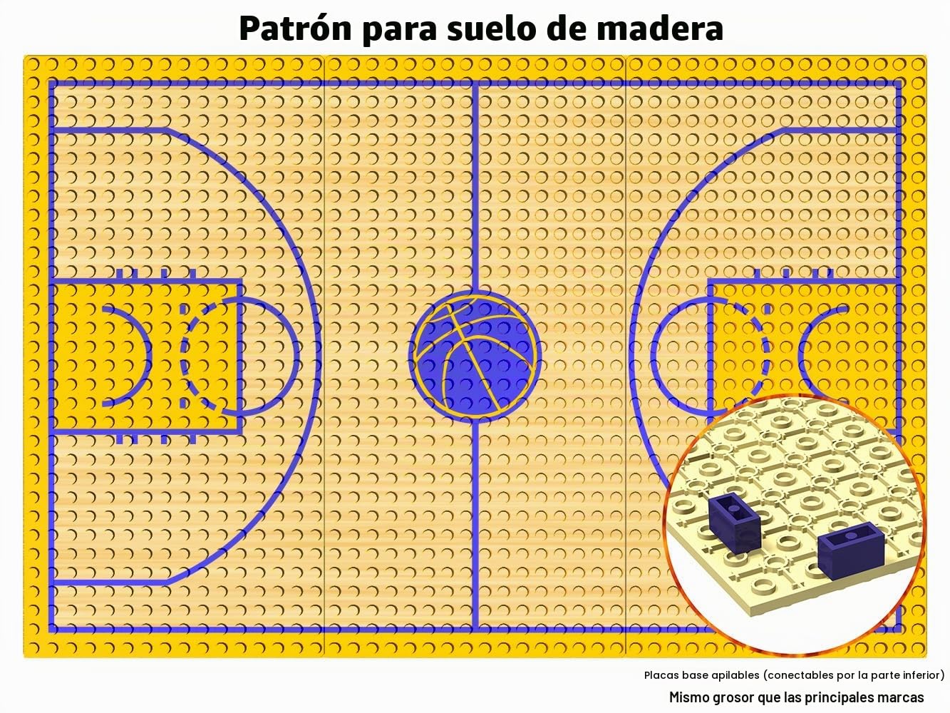 Bloques de Construcción Creativos - Cancha de Baloncesto placa base y 2 sets Canasta Baloncesto con Soporte Ladrillos de partido de baloncesto - Compatible con las principales marcas (Azul)