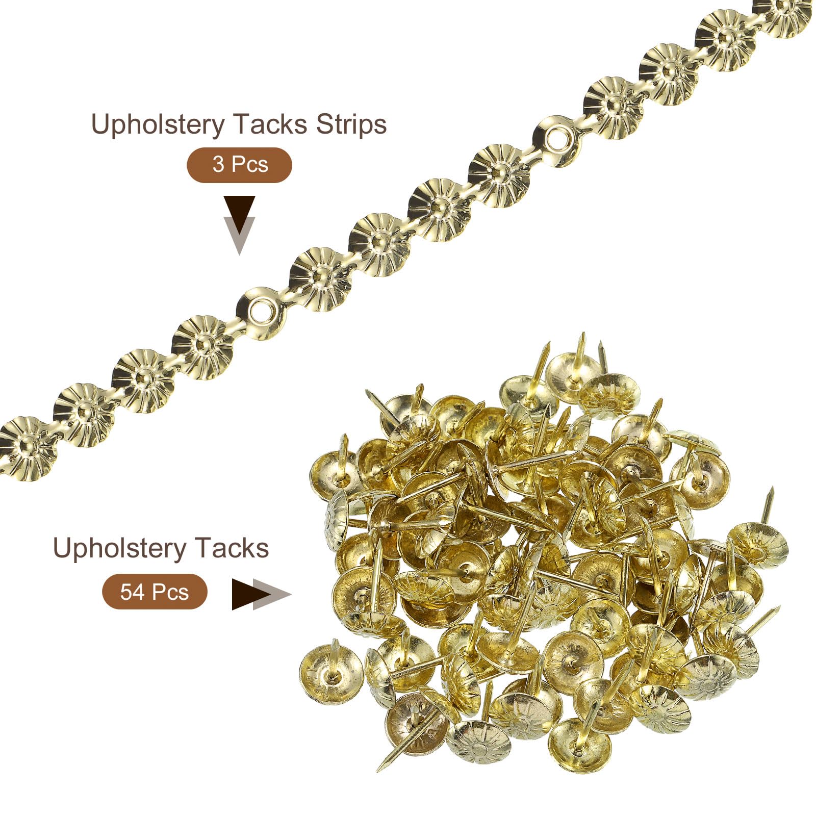 15 Strisce Chiodi Per Tappezzeria Con Decorazione A Fiori - 1 Metro Per Divano, Sedia, Testiera - Bronzo 11mm - Foto 2