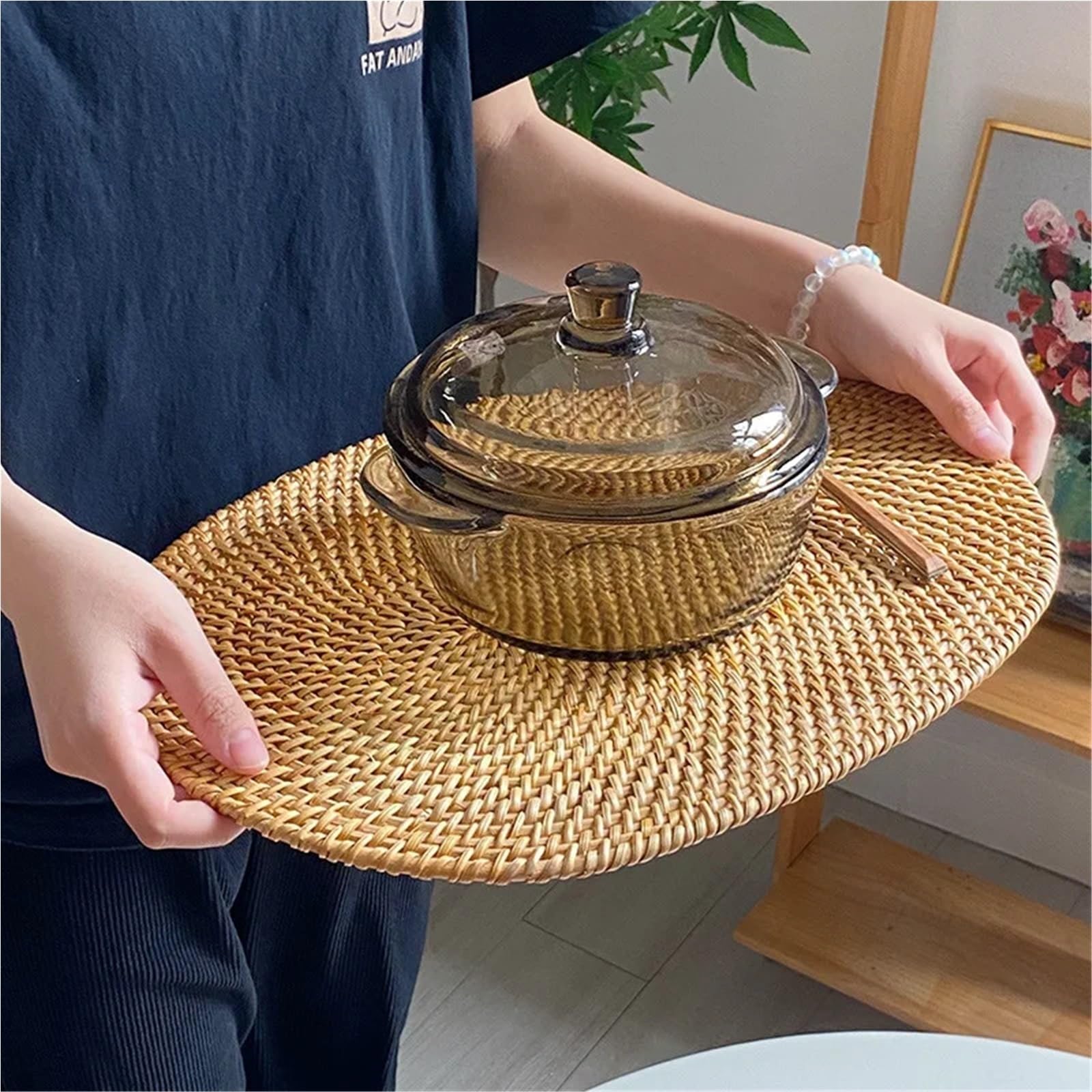 Sets de Table en Osier Napperon Ovale tissé en rotin, 1 pièce, antidérapant, résistant à la Chaleur, Tapis de décoration Table Manger Cuisine Domicile(L)