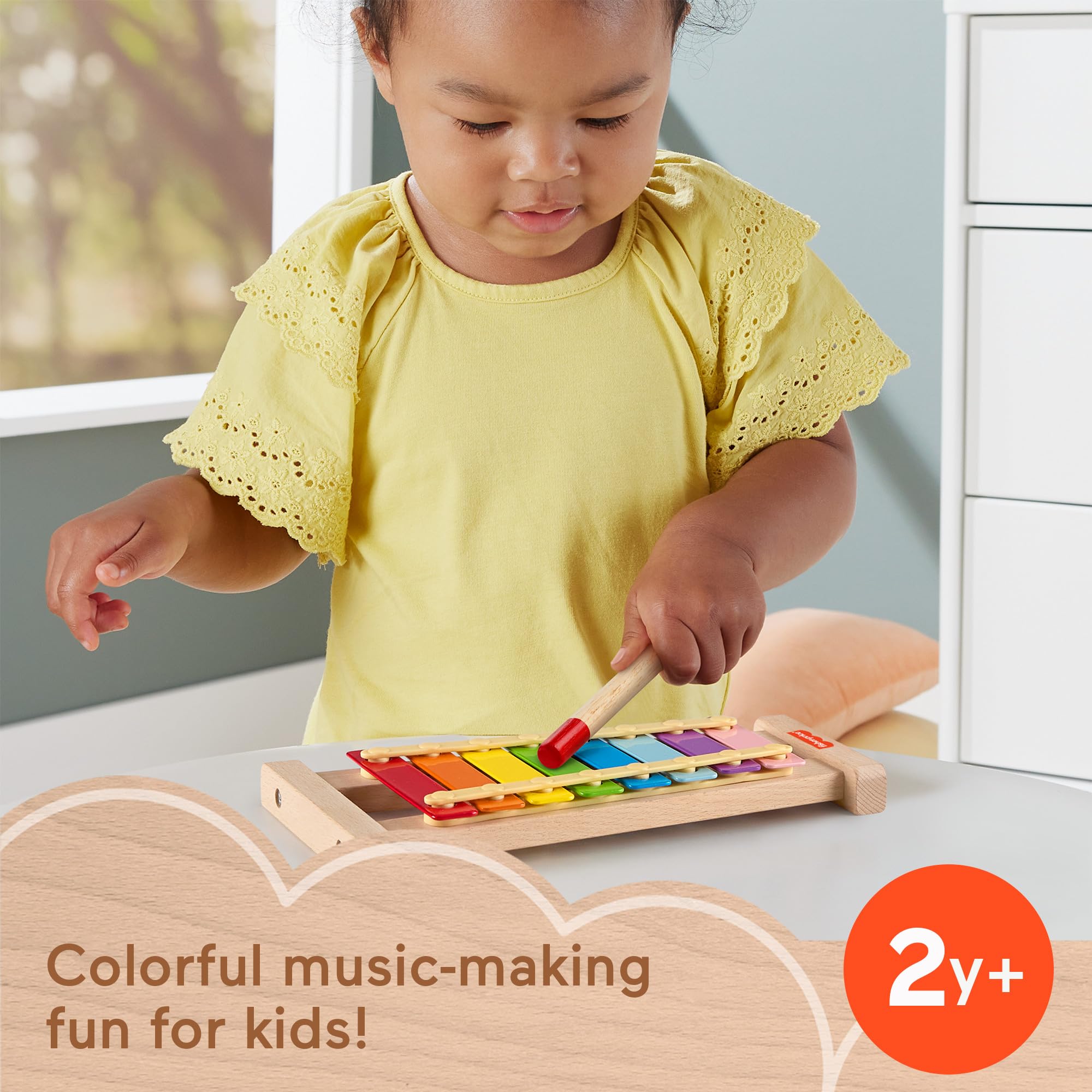 Fisher-Price - Xilofono in Legno, Set Musicale xilofono e martelletto in Legno Incluso per Lo Sviluppo delle capacità motorie complesse e sensoriali, Giocattolo per Bambini, 2+ Anni, HXV13