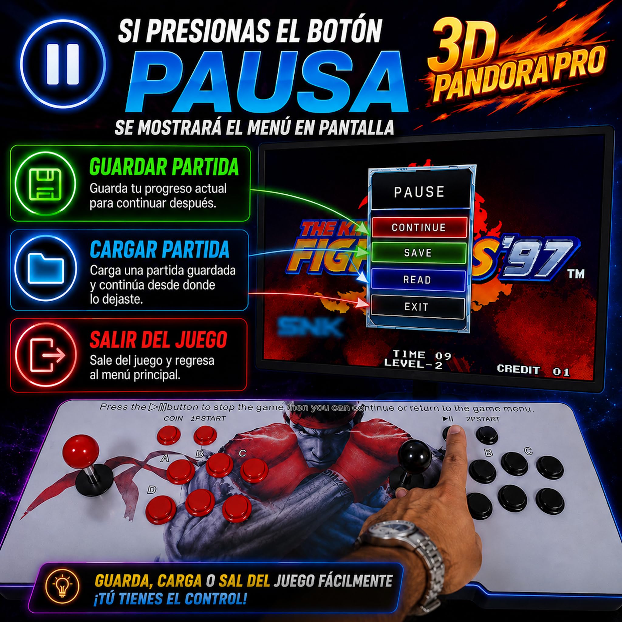Maquina Arcade con 9800 Titulos. Consola Arcade Que Incluye 6 Botones por Jugador, 2 joysticks Estilo Sanwa DX2 Sistema Plus Saga