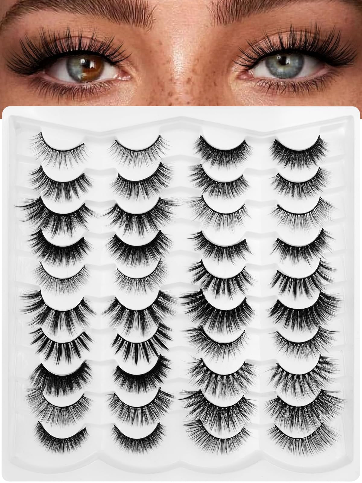 Photo 1 of 20 Pairs False Eyelashes,20 Mixed Styles Natural Fake Eyelashes Mink Lashes Fluffy Wispy Cat Eye Lash Strips Thin Band Extensions Waterproof Easy Eyelashes for Beginners?20H1-1?