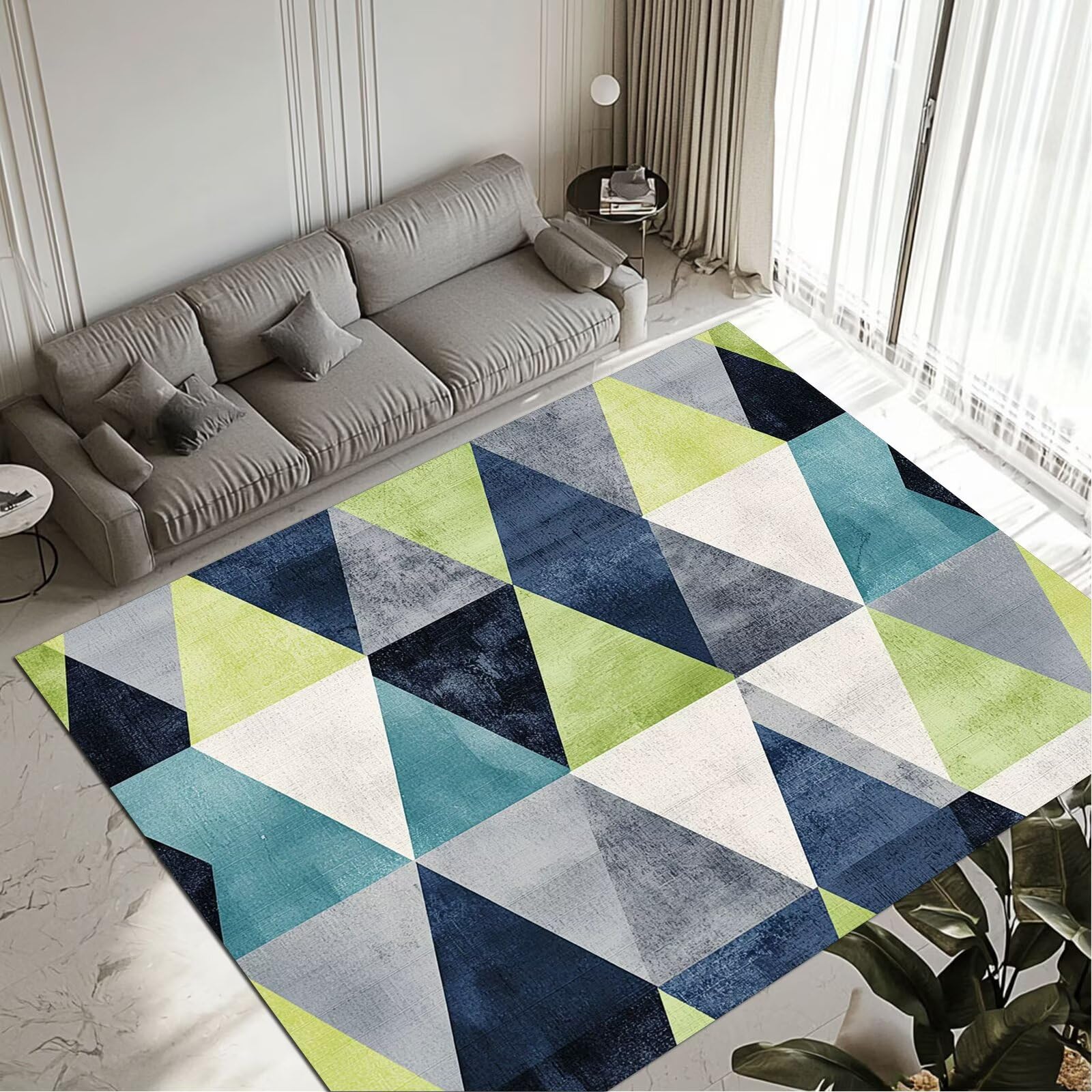Grand tapis salon 100x200cm lavable à motif triangles pour intérieur