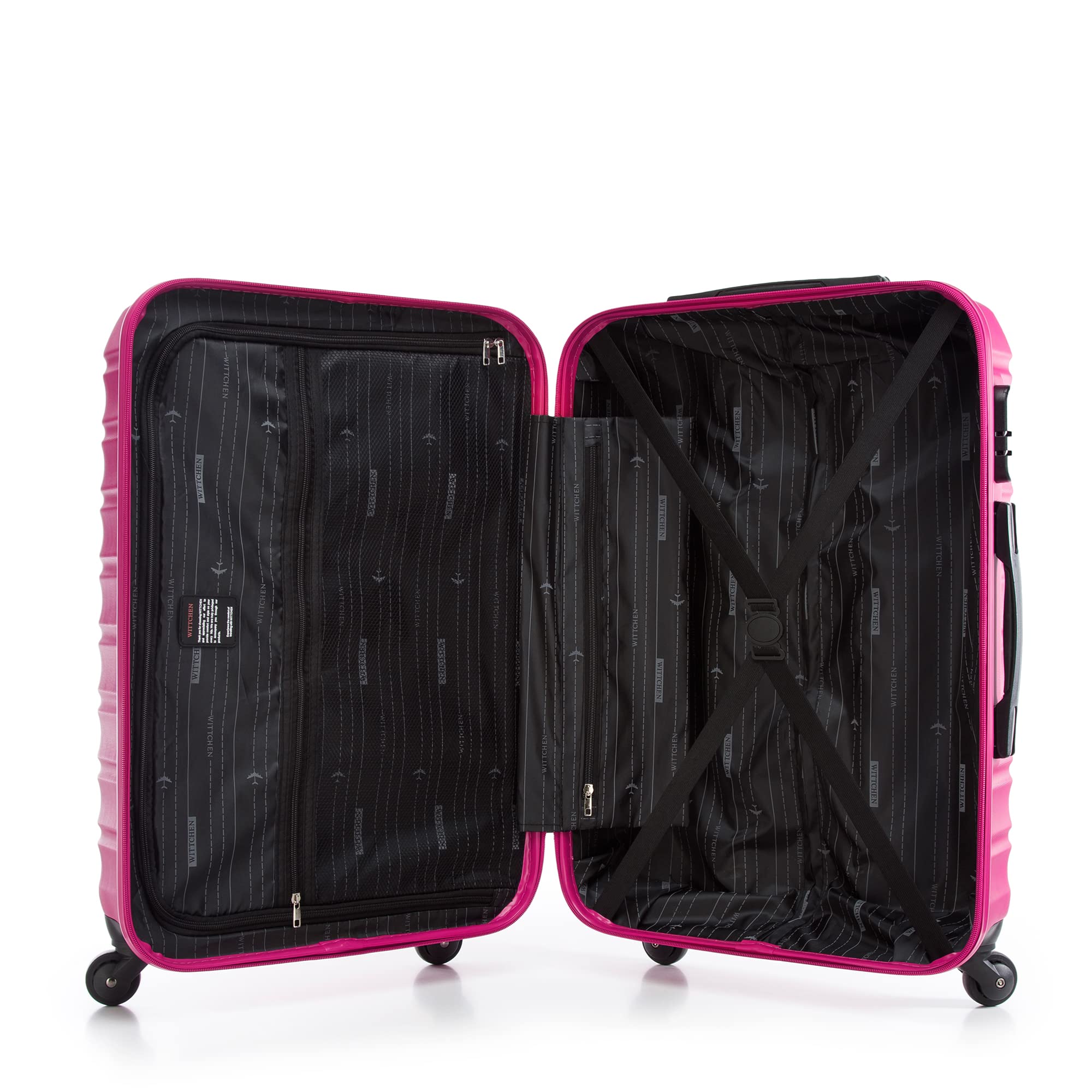 WITTCHEN Valigia da viaggio Bagaglio a mano Valigia da cabina Valigia rigida in ABS con 4 ruote girevoli Serratura a combinazione Maniglia telescopica GROOVE Line Set di 4 valigie Rosa
