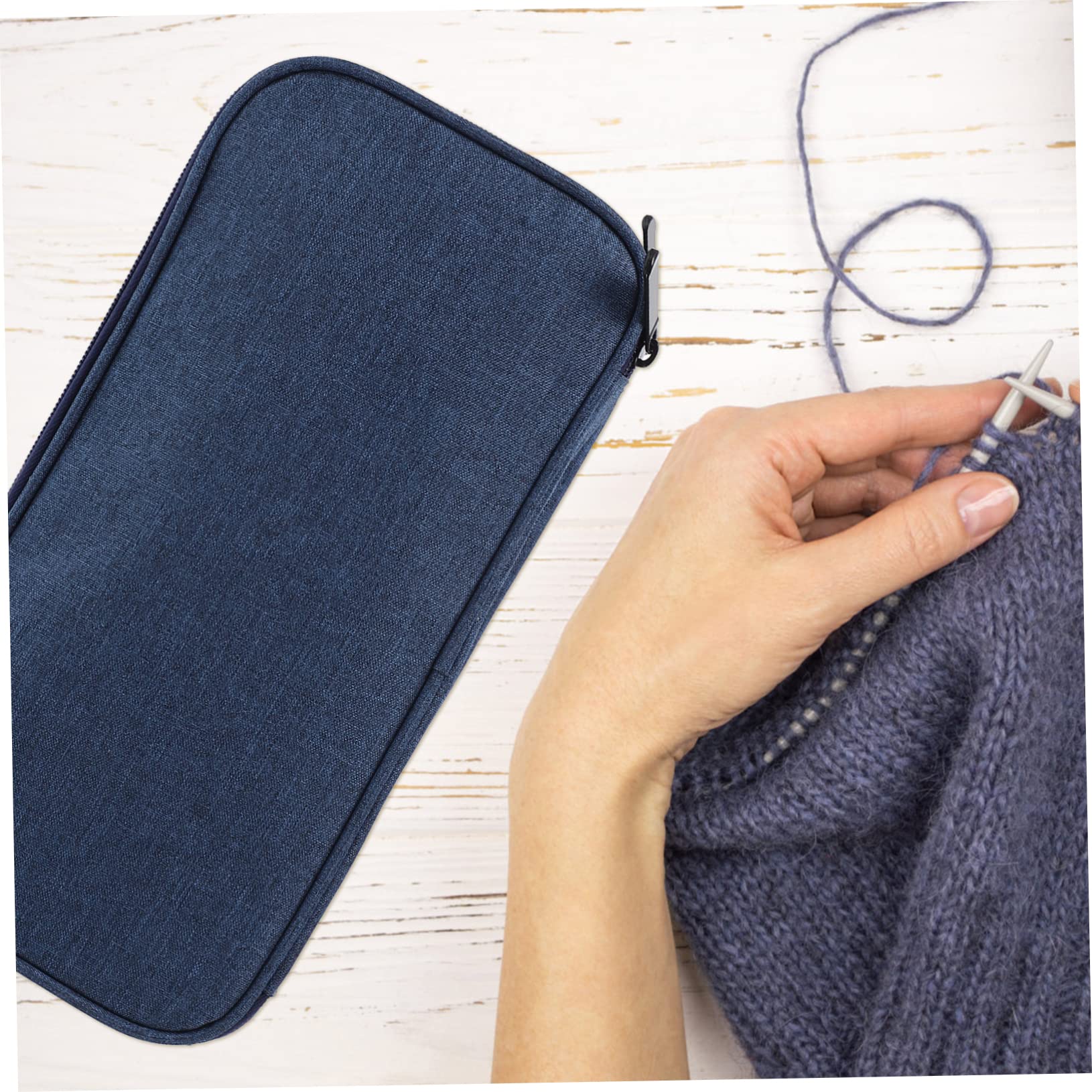 NUOBESTY 2stücke Knitting Needles Case Mit Großem Stauraum Für Häkelnadeln Tragbare Aufbewahrungstasche Aus Oxford Dunkelblau Für Strickzubehör Und Mehr