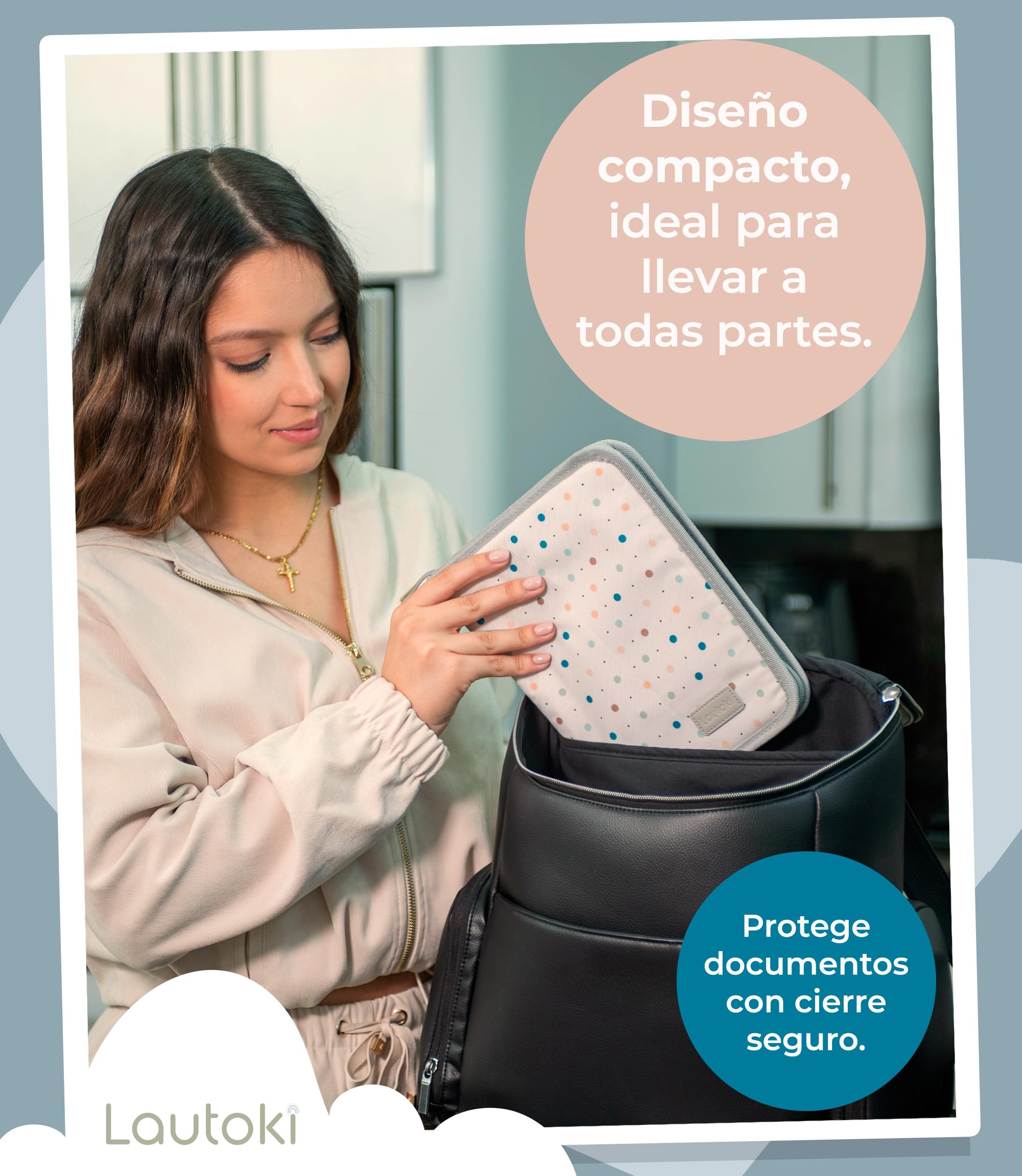 Portadocumentos Bebé Impermeable con Cremallera - Funda para Cartilla Sanitaria y Documentos del Bebé - 8 Compartimentos - 25 x 19,5 x 3 cm - LAUTOKI®