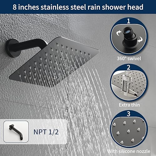 Miniatura 4 de Juego de grifo de ducha con sistema de ducha con boquilla de cascada, juego de grifos de ducha con válvula áspera en la válvula, kit de bañera de