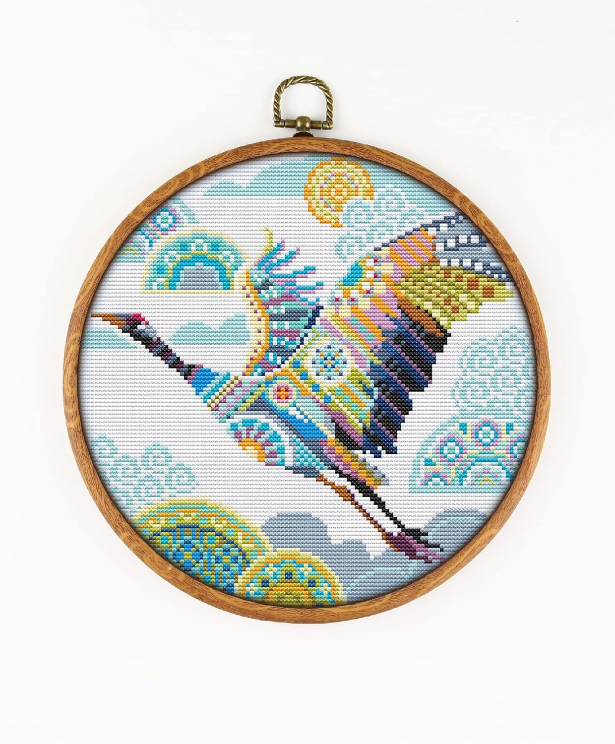 Mandala Crane CS302-1 - Counted Cross Stitch KIT#2. Set of Threads, Needles, AIDA Fabric, Needle Threader, Embroidery Clippers and Printed Color Pattern Inside.