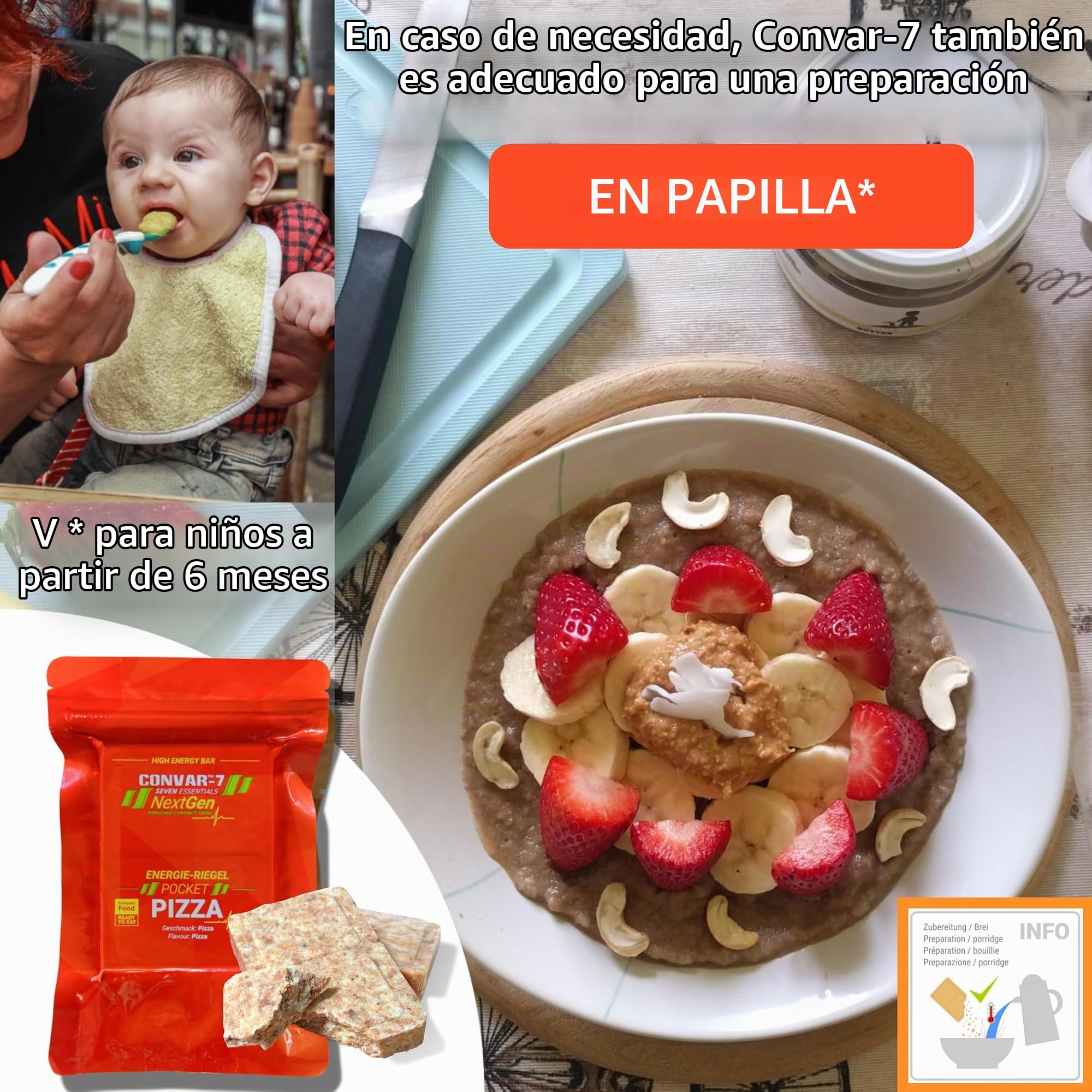 CONVAR-7 Barrita Energética Pizza Ración de Supervivencia Emergencia
