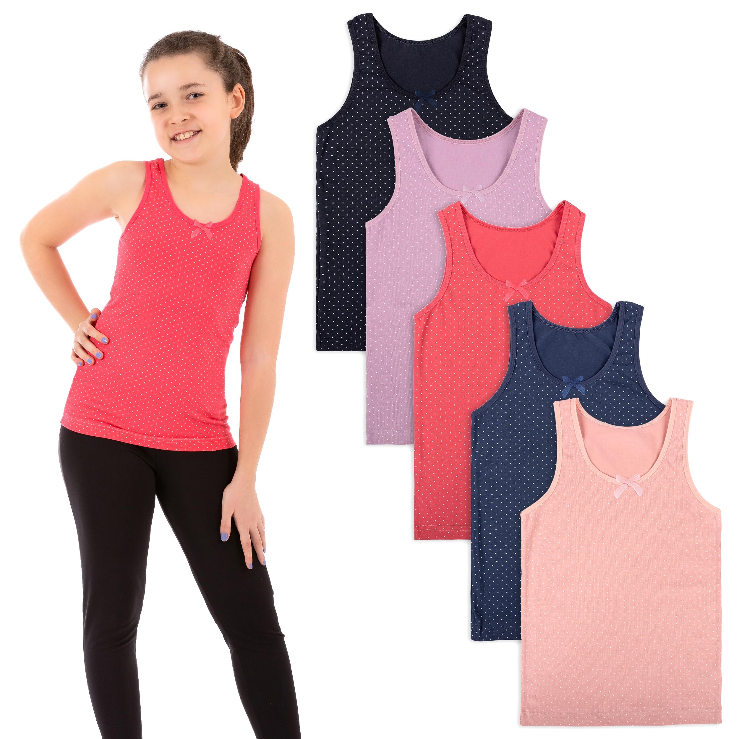 LOREZA ® 5 Camisetas de Tirantes Interiores para Niña Ropa Interior 2-15 años