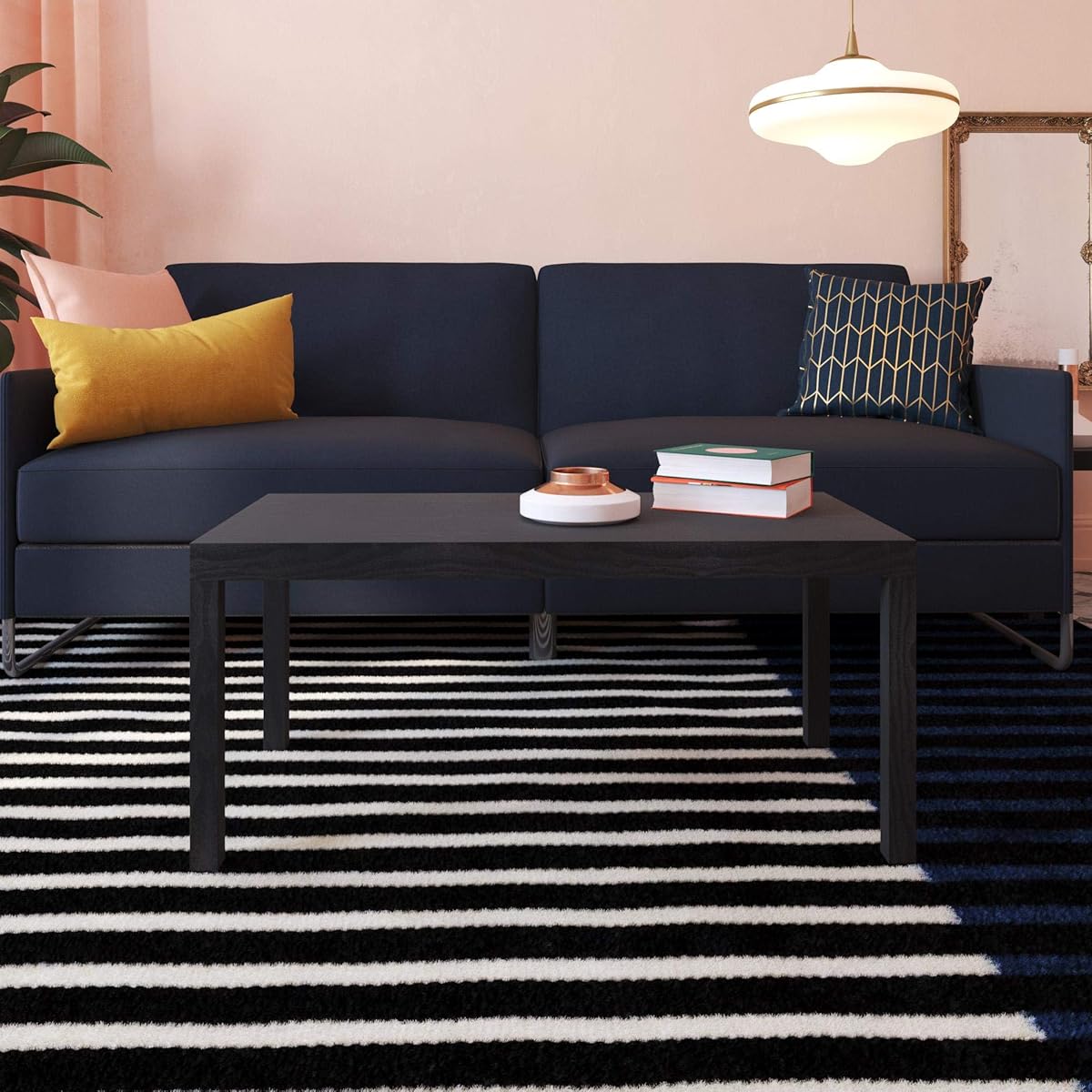 Ameriwood Home Black Coffee Table Parsons Coffee Table for Living Room, Black Oak