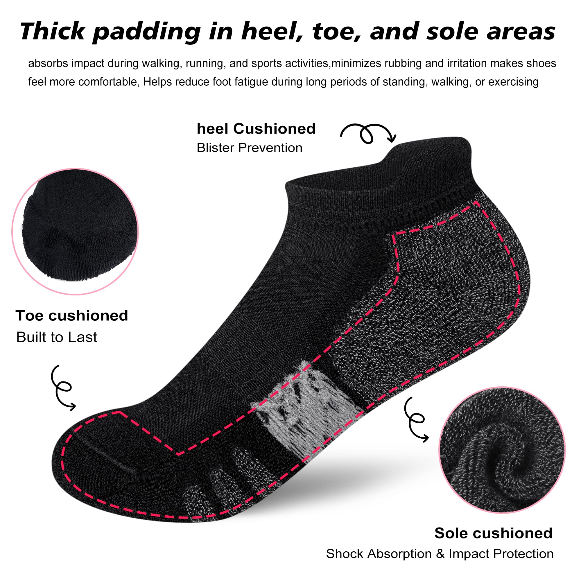 Knöchelsocken für Damen, Anti-Blasen, atmungsaktiv, Laufen, athletisch, gepolstert, 3/6 Paar
