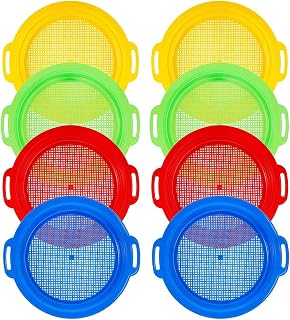 8 Pack Plastic Sand Sifter Sieves, 9.75 x 8.75 in Sand Sifting Pan Strainer for Beach Gardening Digging