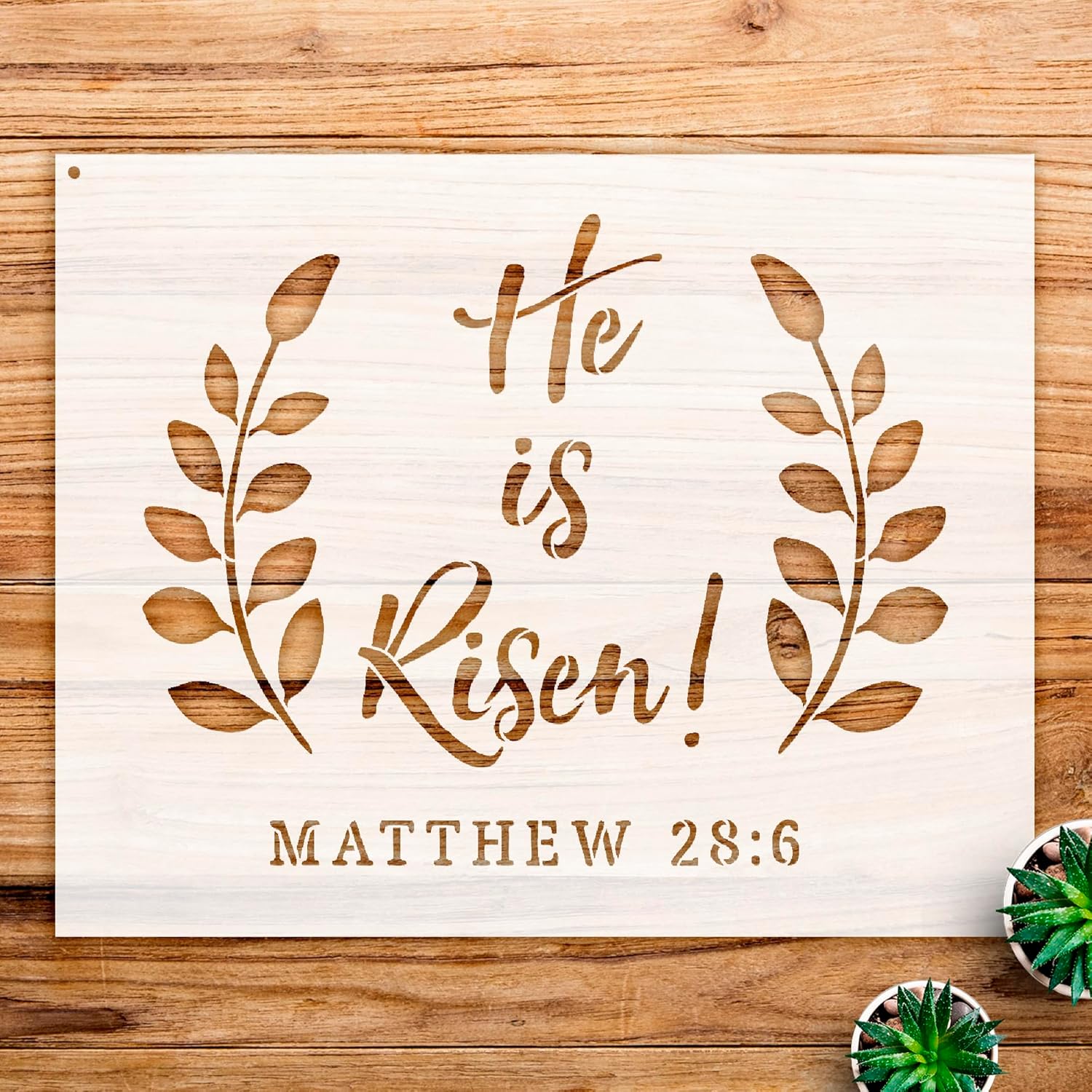He is Risen Wreath Stencil Pattern for Walls and Crafts, Reusable Mylar Template, Inspirational Design for Home Decor and Religious Projects - Size A1 (33.1" x 26.4")
