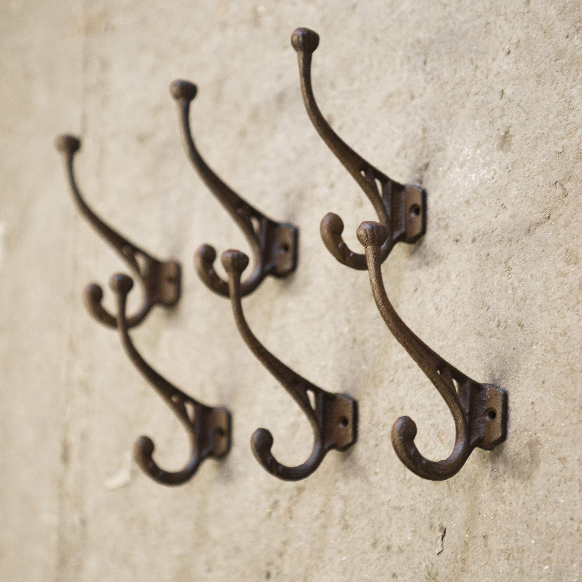 Marco Paul 6pc Coat Hooks For Hanging Heavy Duty Cast Iron Easy To Install Coat Hooks Wall Mounted Bronze Rustic Door Hook Perfect for Walls Doors Wardrobe