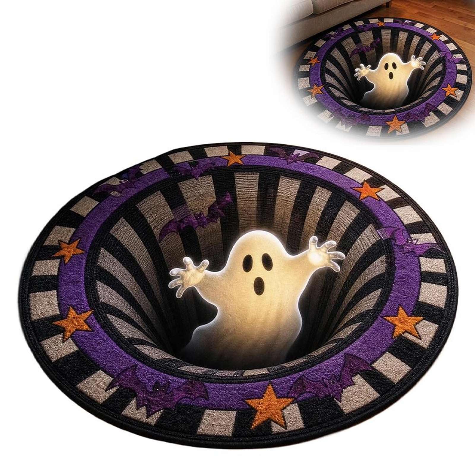Halloween 3D Rug, Funny Ghost Skeleton 3D Optical Illusion Rugs, Novelty Halloween Non-Slip Floor Mat with Depth Pattern Theme for Home Parties Office Entryway Decor (Style1 60×60CM)