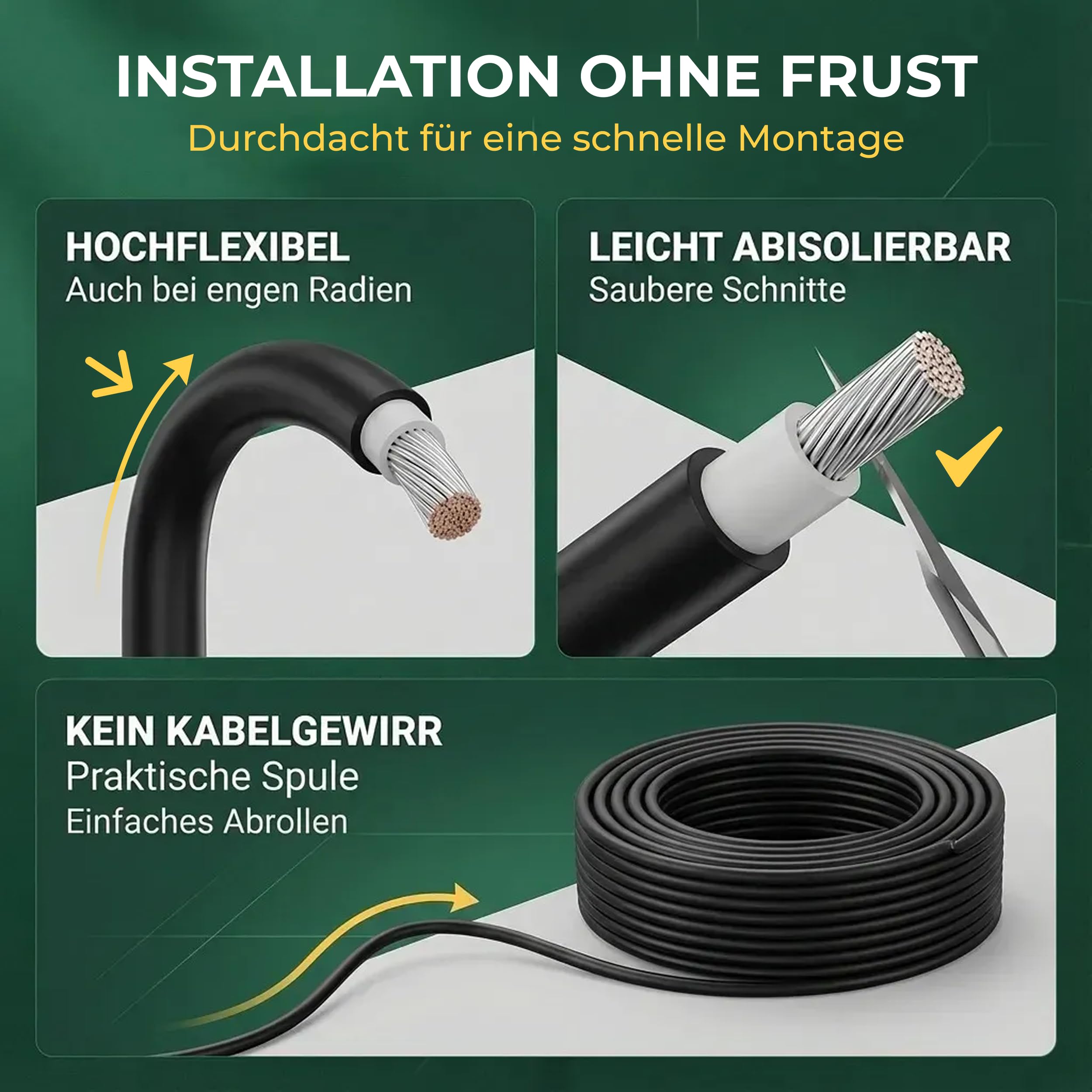Sovolar Solarkabel 6mm2 100m Rolle Schwarz – H1Z2Z2-K PV Kabel, TÜV zertifiziert, UV-beständig nach EN 50618 für Photovoltaik – 0% MwSt gemäß §12 Abs. 3 UStG