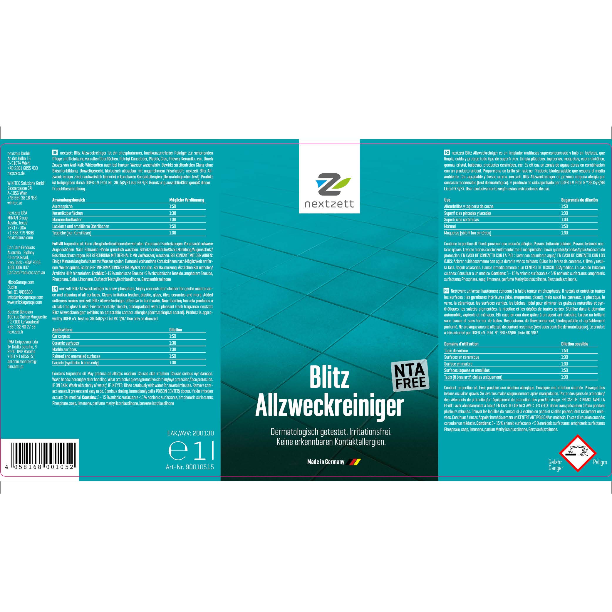 Nextzett (ehem. Einszett) Blitz Allzweckreiniger/Blitzreiniger 10L