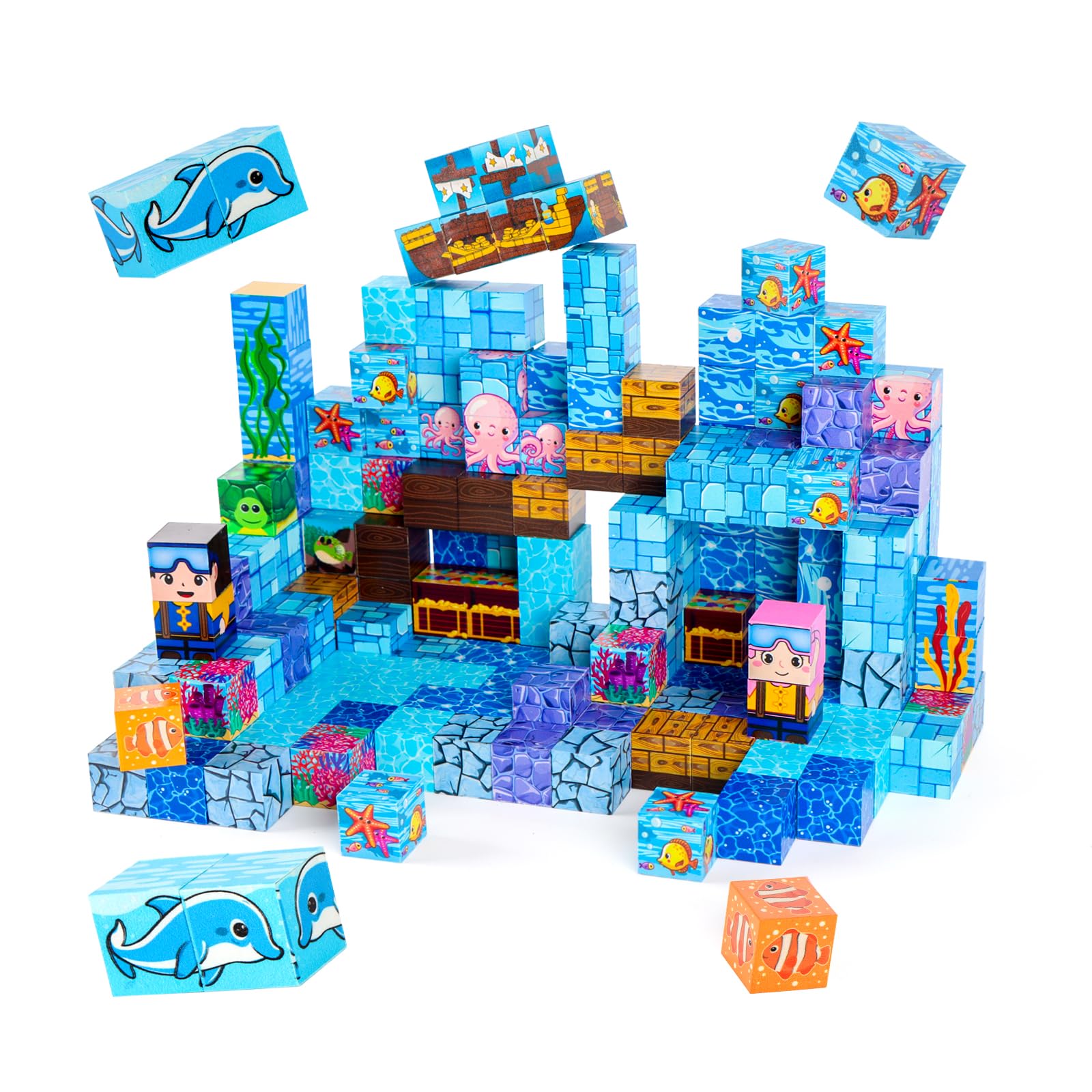 200 PCS Ocean Magnetic Cubes, 3D STEM Construction Building Toys for Kids,