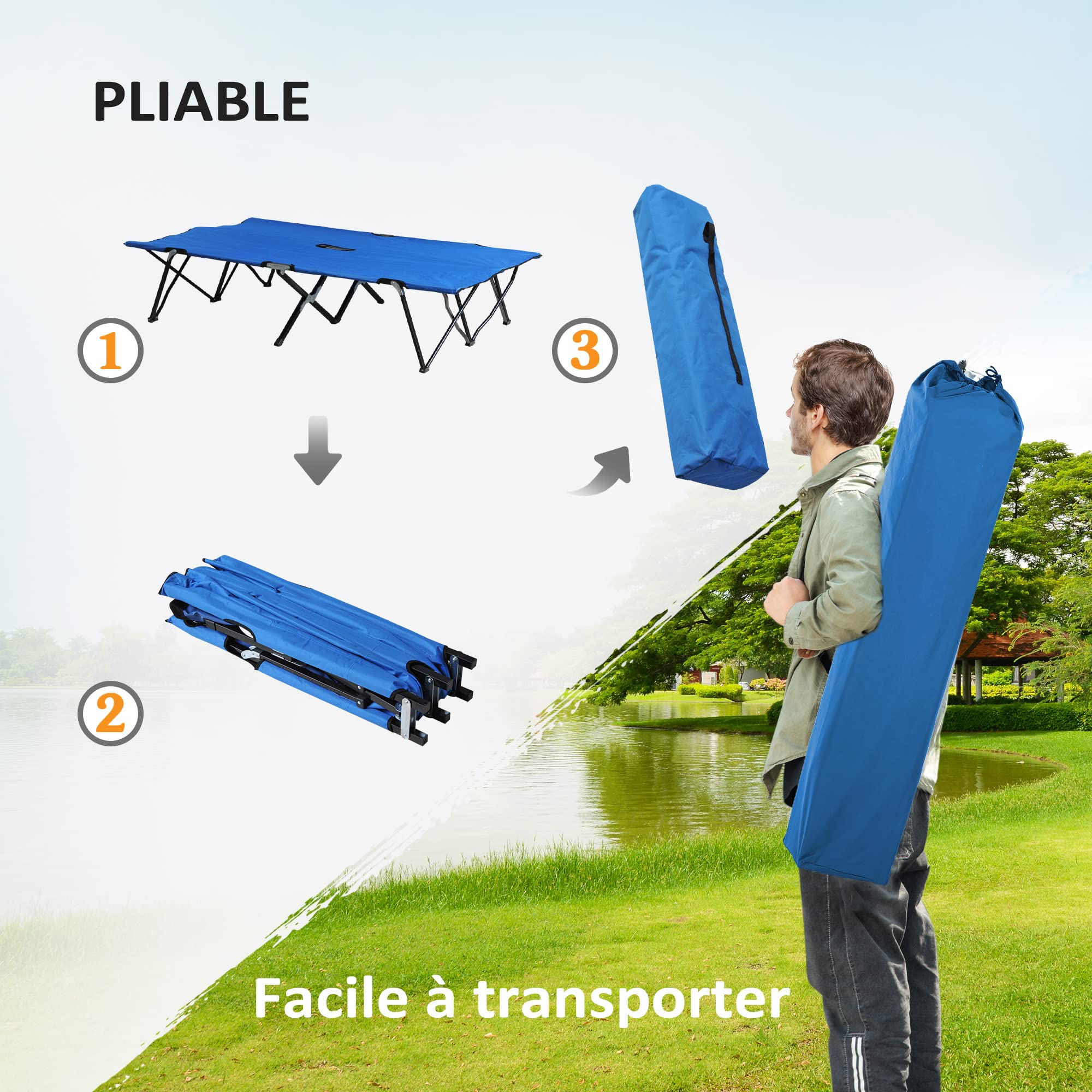 Outsunny Lit de Camp Pliable Double 2 Personnes jusqu'à 136 kg 193 x 125 x 40 cm Polyester Oxford métal