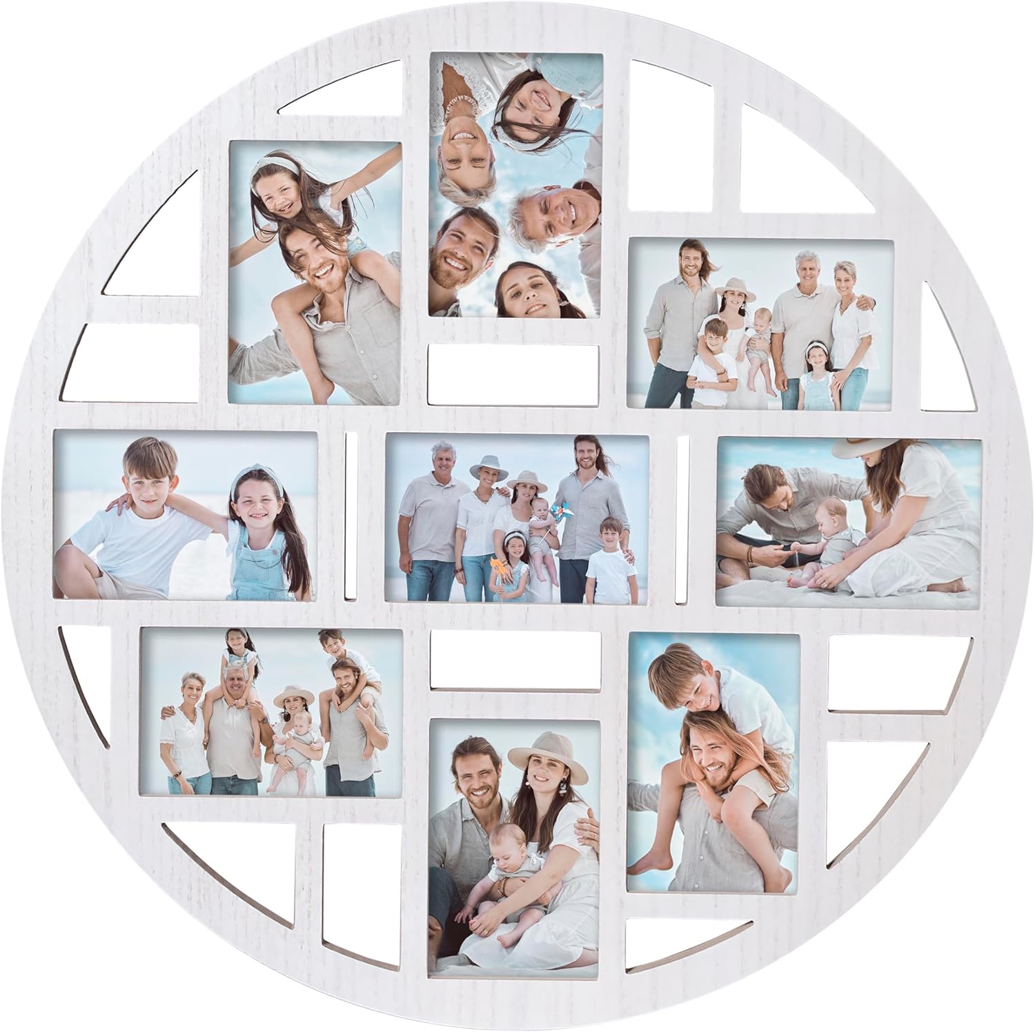 9-Opening Circular Collage Picture Frame Wall Decor – White Round Multi Photo Frame for 4x6 Pictures, Modern Hanging Wall Art for Living Room, Bedroom, or Hallway – 22.05 x 22.05 Inch White 9 Opening-Round