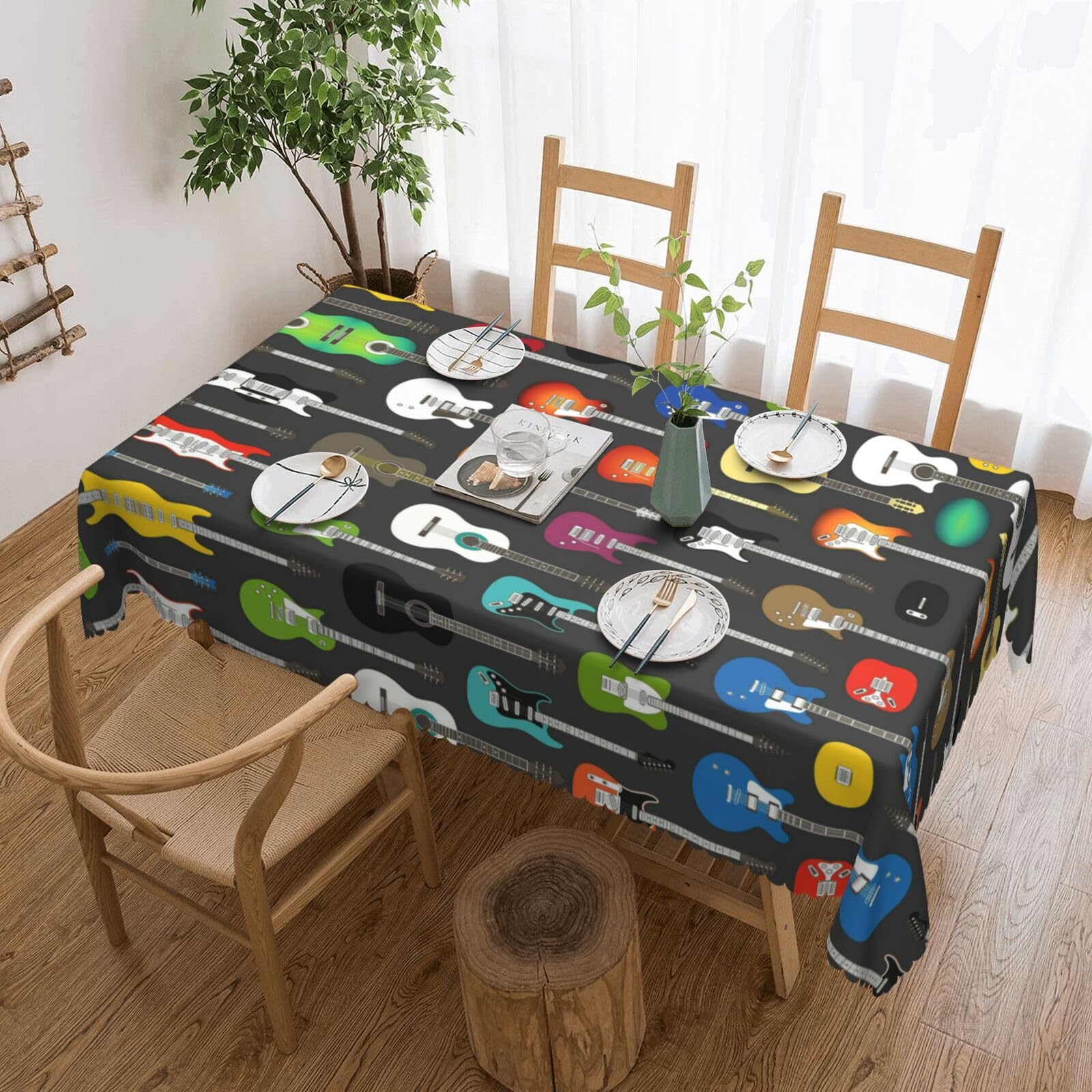 Hzhuaoeg Colorful Guitars Square Tablecloth Print Table Cover Wipe Clean Tablecloth For Parties, Picnics, Gardens Table Cover 137X183cm