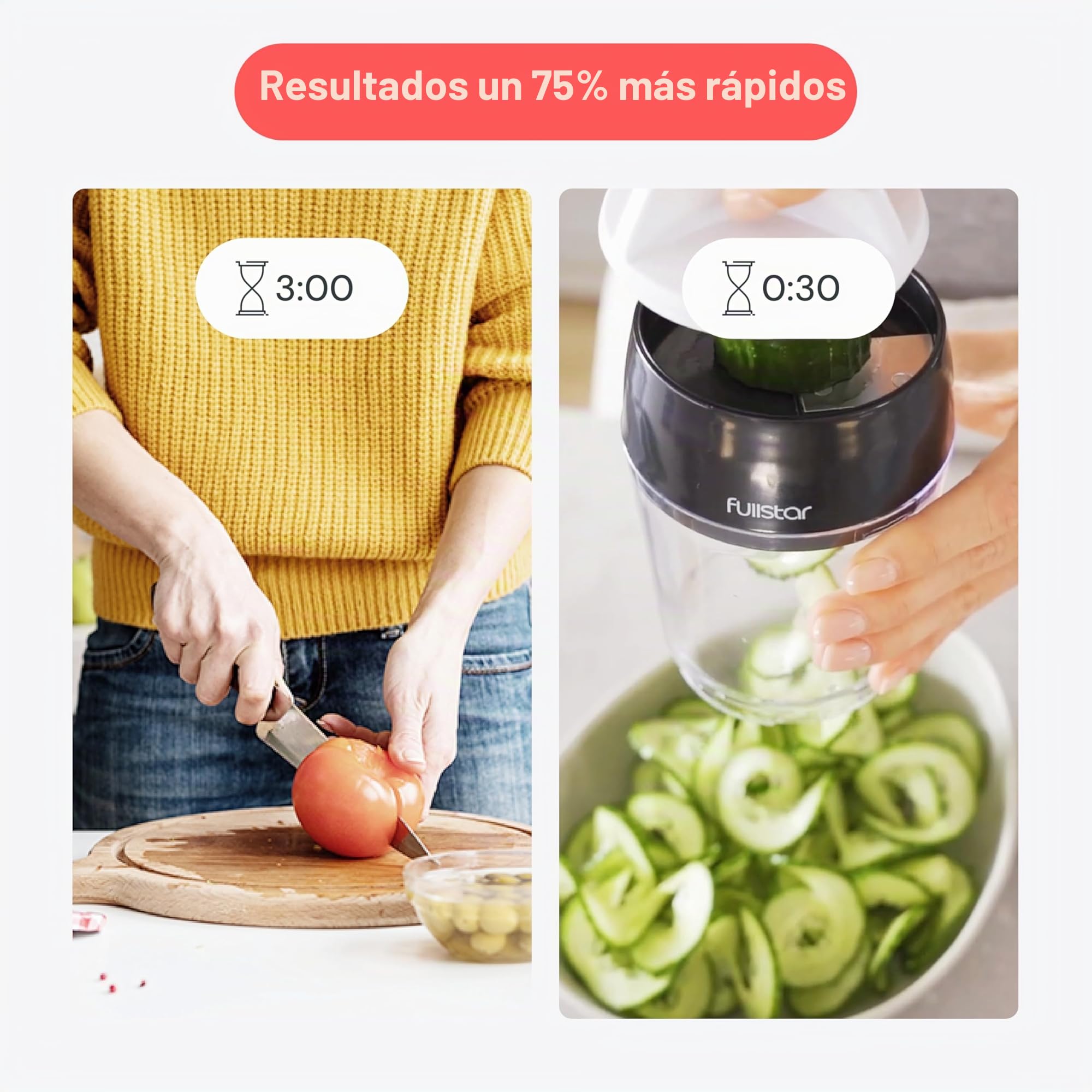 Fullstar - Cortador de verduras en espiral, 4 opciones para diferentes cortes, perfecto para espaguetis de calabacín, con recipiente contenedor