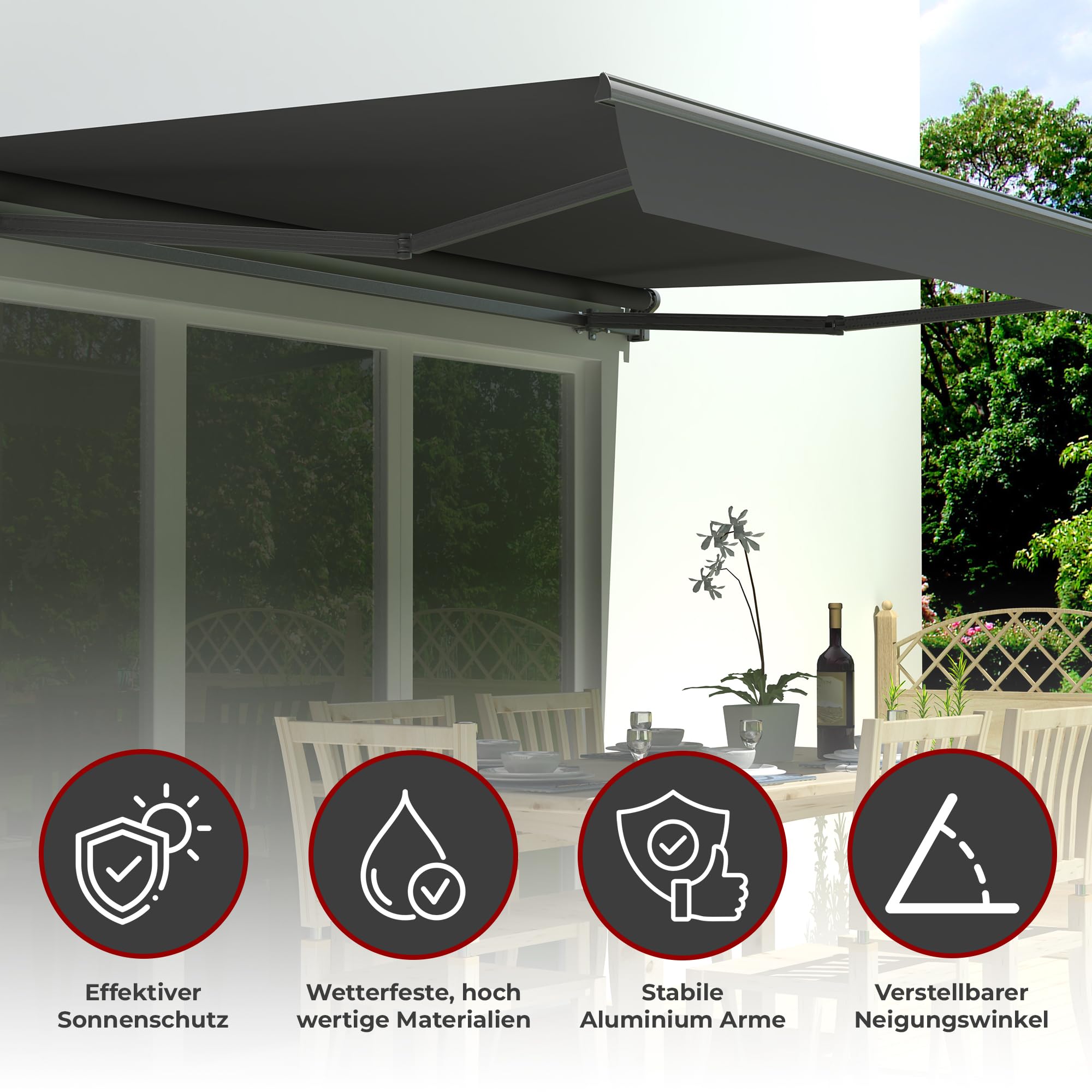 Jet-Line Markise 2,95 x 2 m in Anthrazit – Sonnenschutz mit Kurbel, UV-Schutz, wetterfest, manuell ausfahrbar, ideal für Terrasse & Balkon