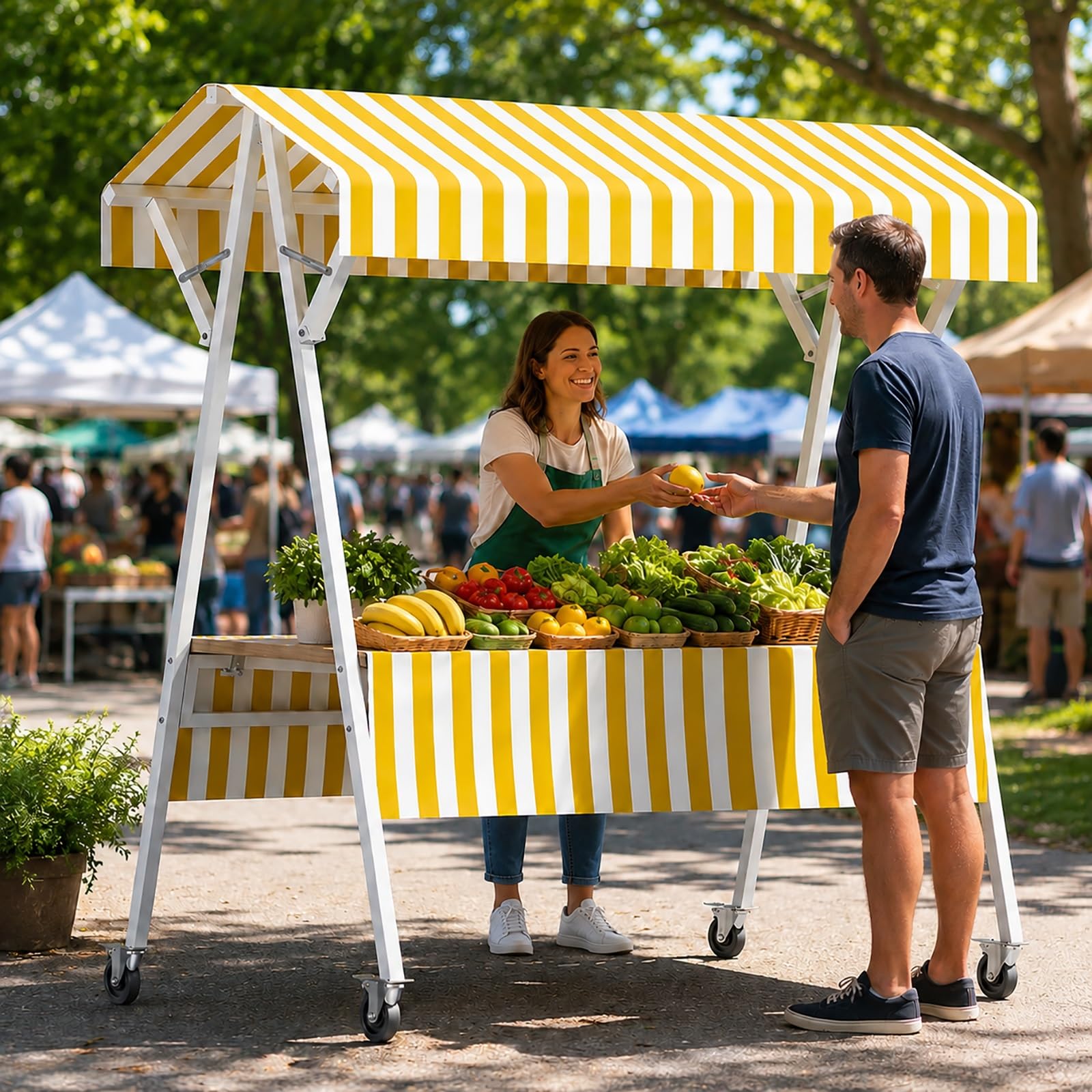 Puesto de Venta con Toldo y Ruedas, Carrito de Venta Plegable para Street Food, Stand de Venta Portátil para Ferias, Puesto Ambulante(Yellow,130x60cm/51x24in)