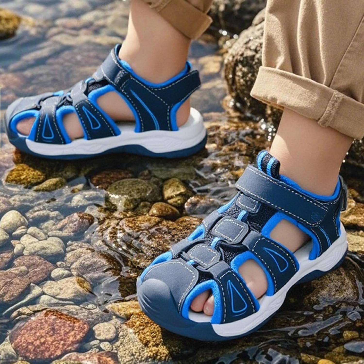 seannel Kids Athletic Sandals Boys and Girls Outdoor Hiking Sports Closed-Toe Sandal Pool Beach Shoes Summer Water shoes