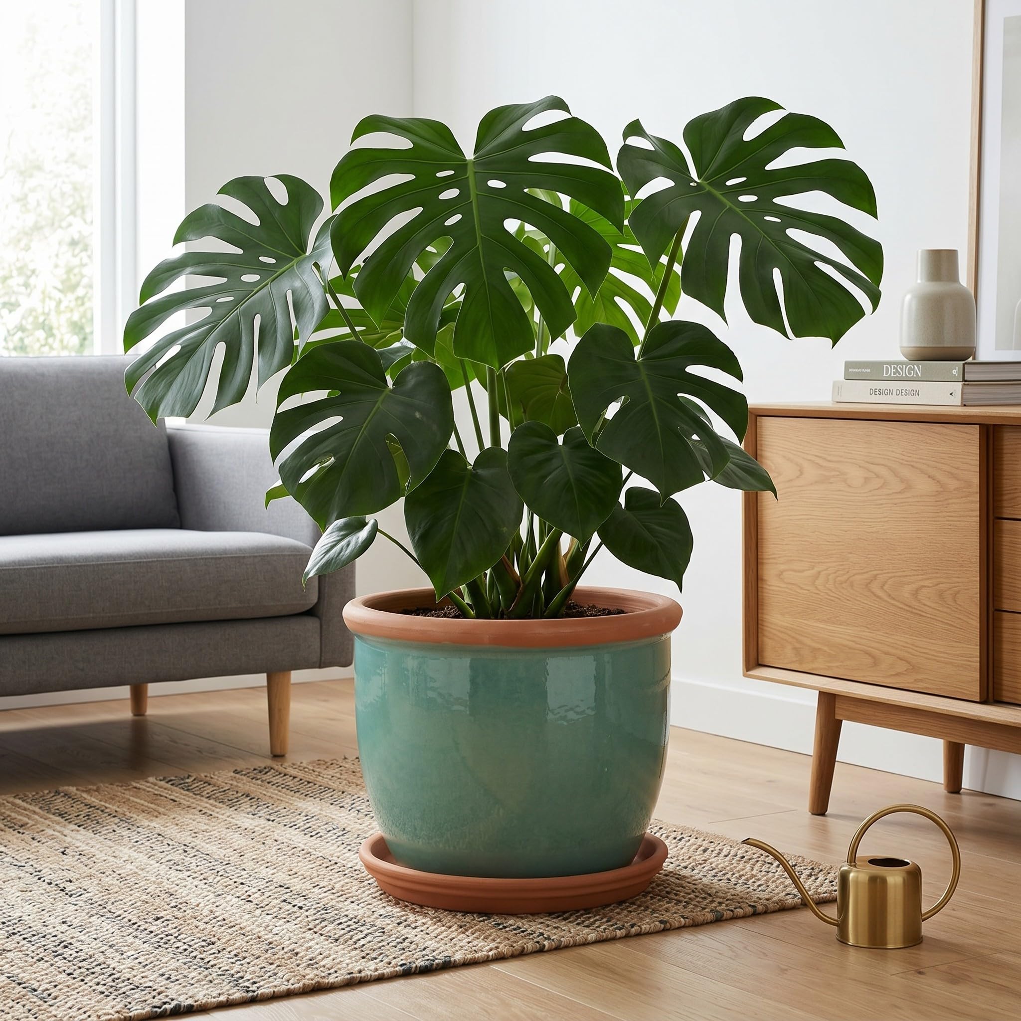Teramico Set di vasi in ceramica con sottovaso, resistenti al gelo (verde, 45 cm x 34 cm)
