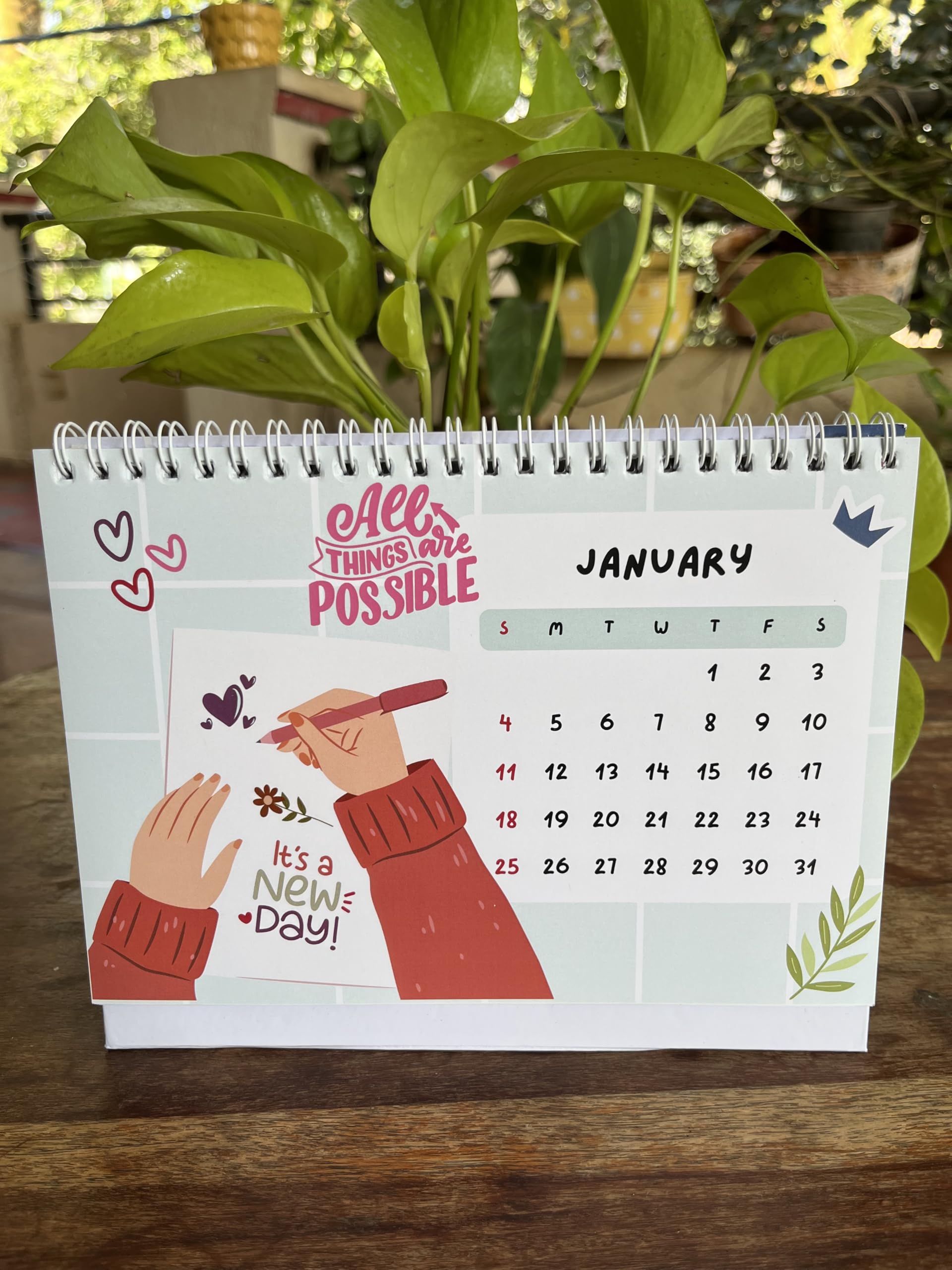 Crafted Forever Self Love 2026 Calendar, Spiral Bound Planner desk