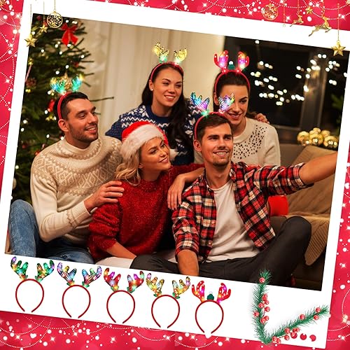 Miniatura 3 de Riceshoot 20 diademas de Navidad iluminadas con purpurina LED de reno, diademas de Navidad coloridas para Navidad, accesorios de Navidad para niños