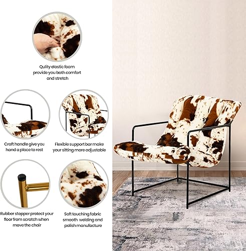 Miniatura 7 de GIA Silla decorativa moderna de mediados de siglo para sala de estar, dormitorio y oficina, juego de 1, tapizada en piel sintética marrón y blanca